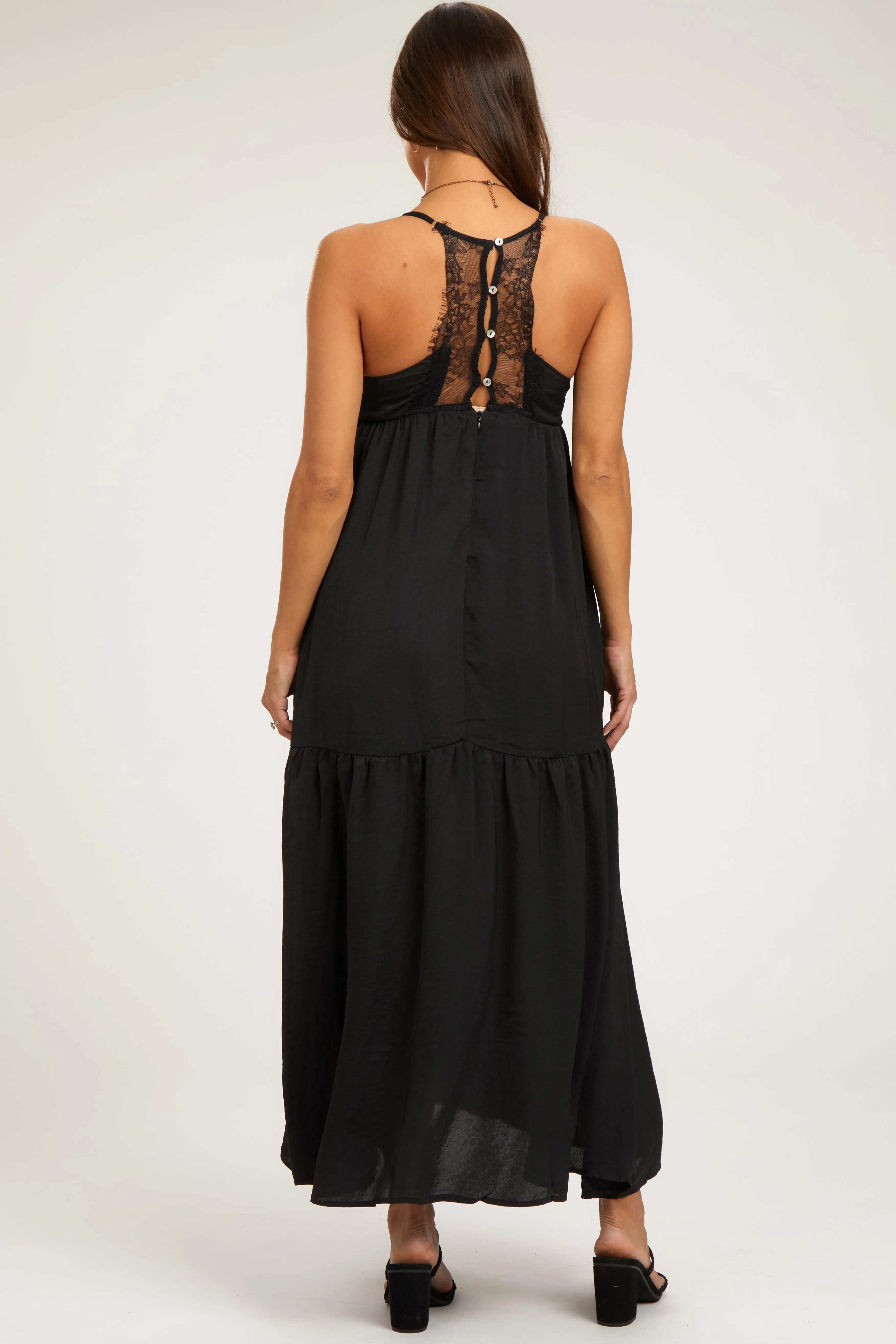 Black Sleeveless Lace Tiered Maternity Maxi Dress sold by Pinkblush product image thumbnail 3
