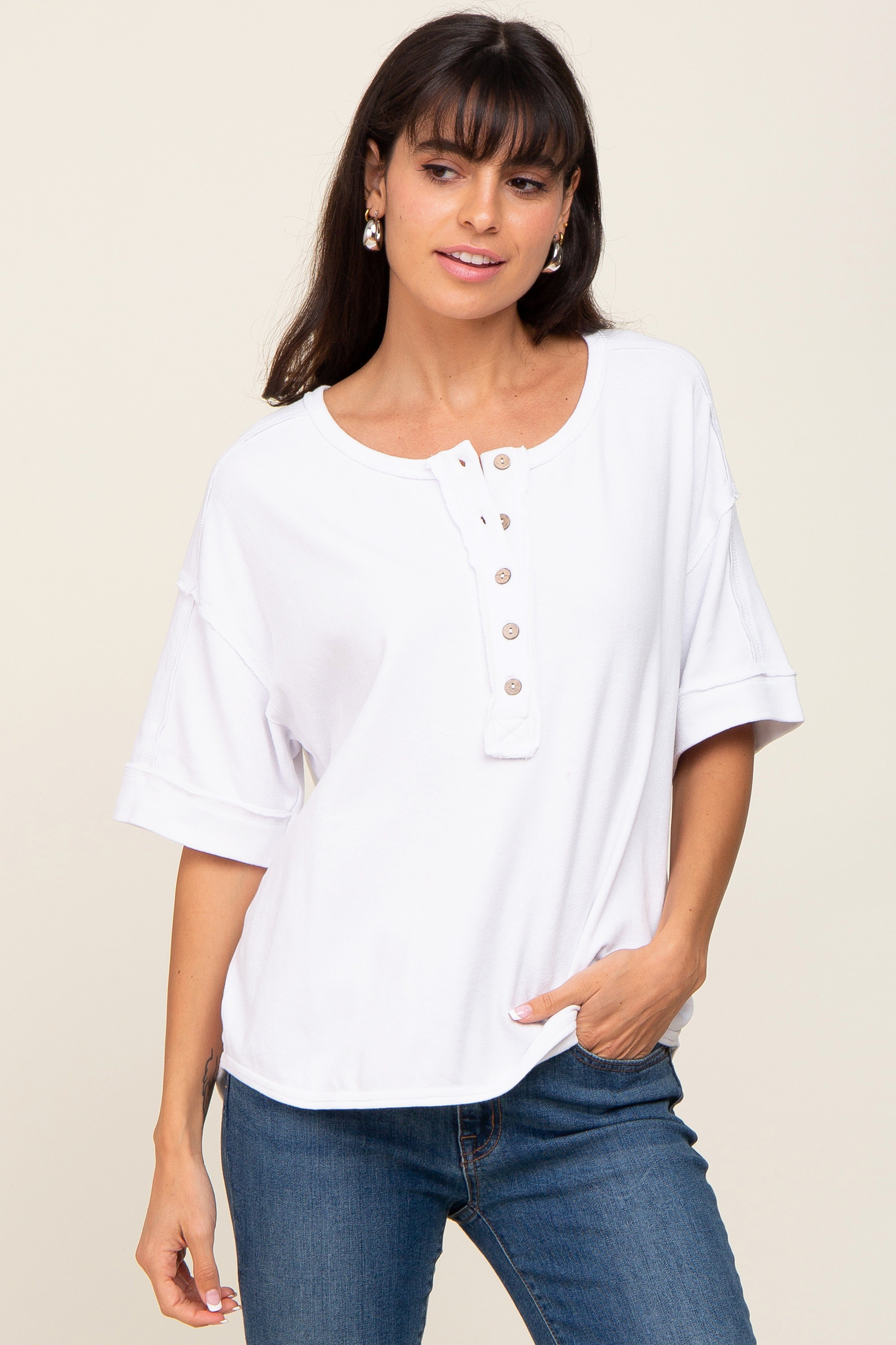 White Oversized Maternity Henley Top sold by Pinkblush product image thumbnail 5