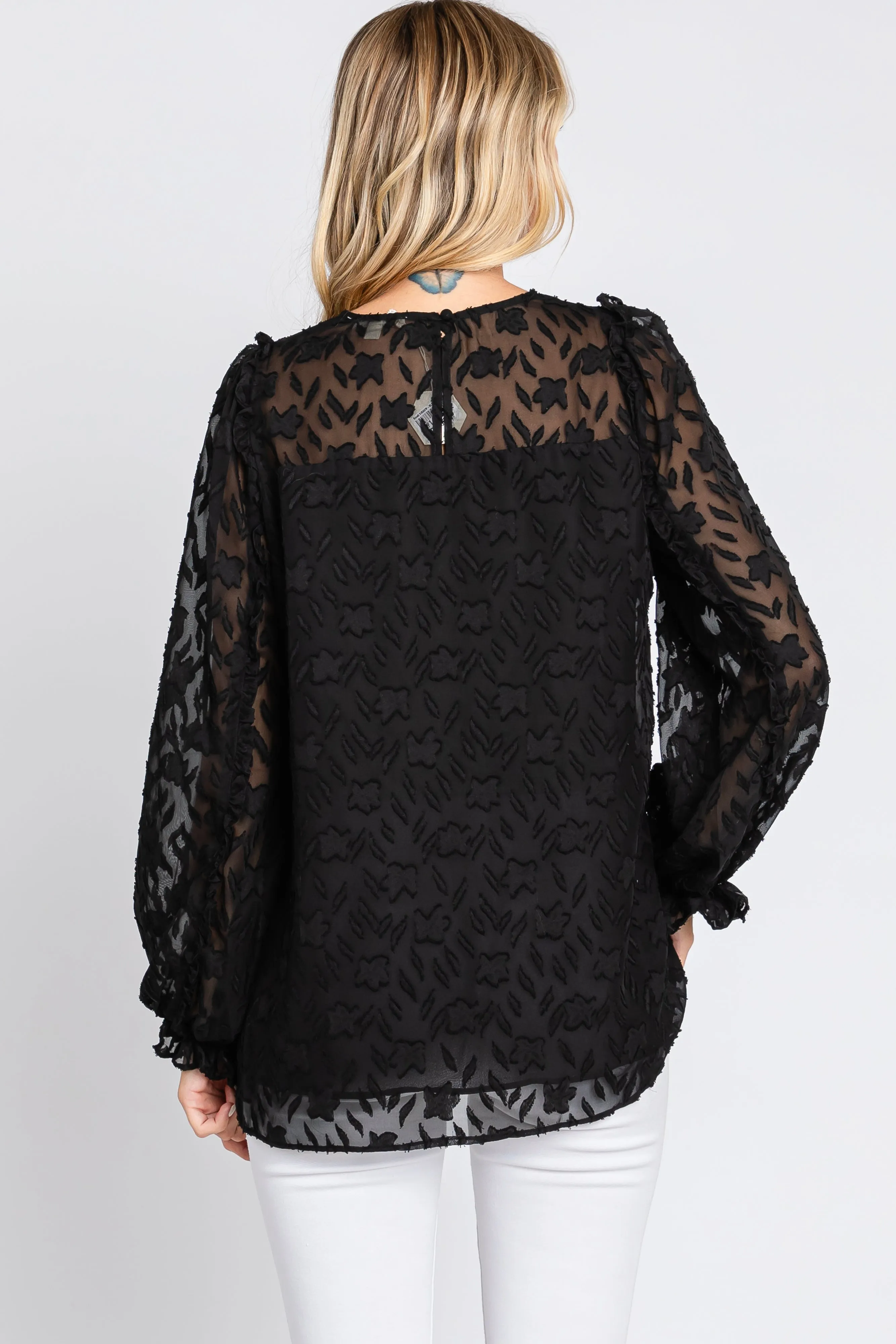 Black Semi Sheer Burnout Blouse Top sold by Pinkblush product image thumbnail 3