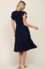 Navy Smocked Layered Ruffle Flutter Sleeve Midi Dress sold by Pinkblush