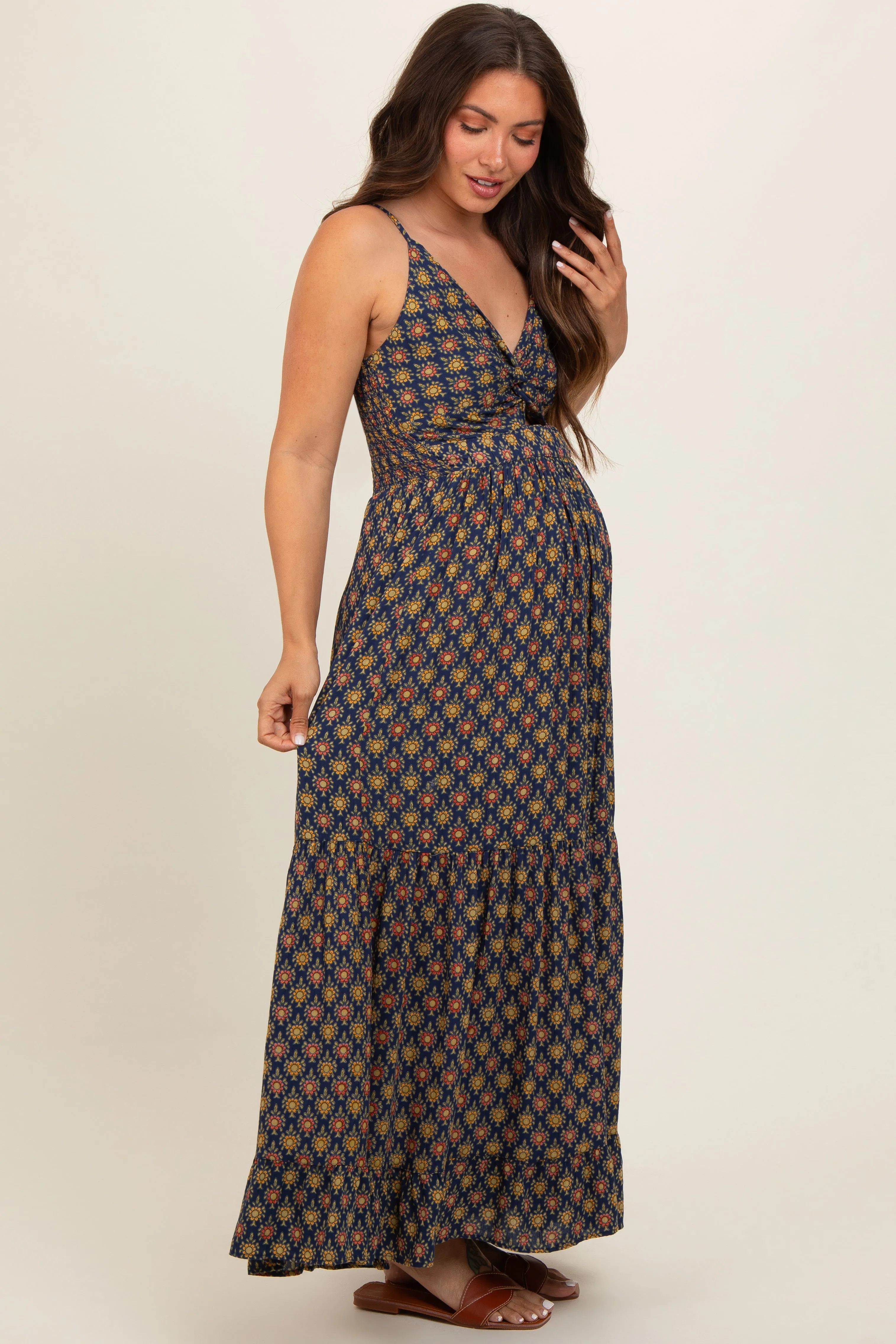 Navy Printed Cutout Maternity Maxi Dress sold by Pinkblush product image thumbnail 2