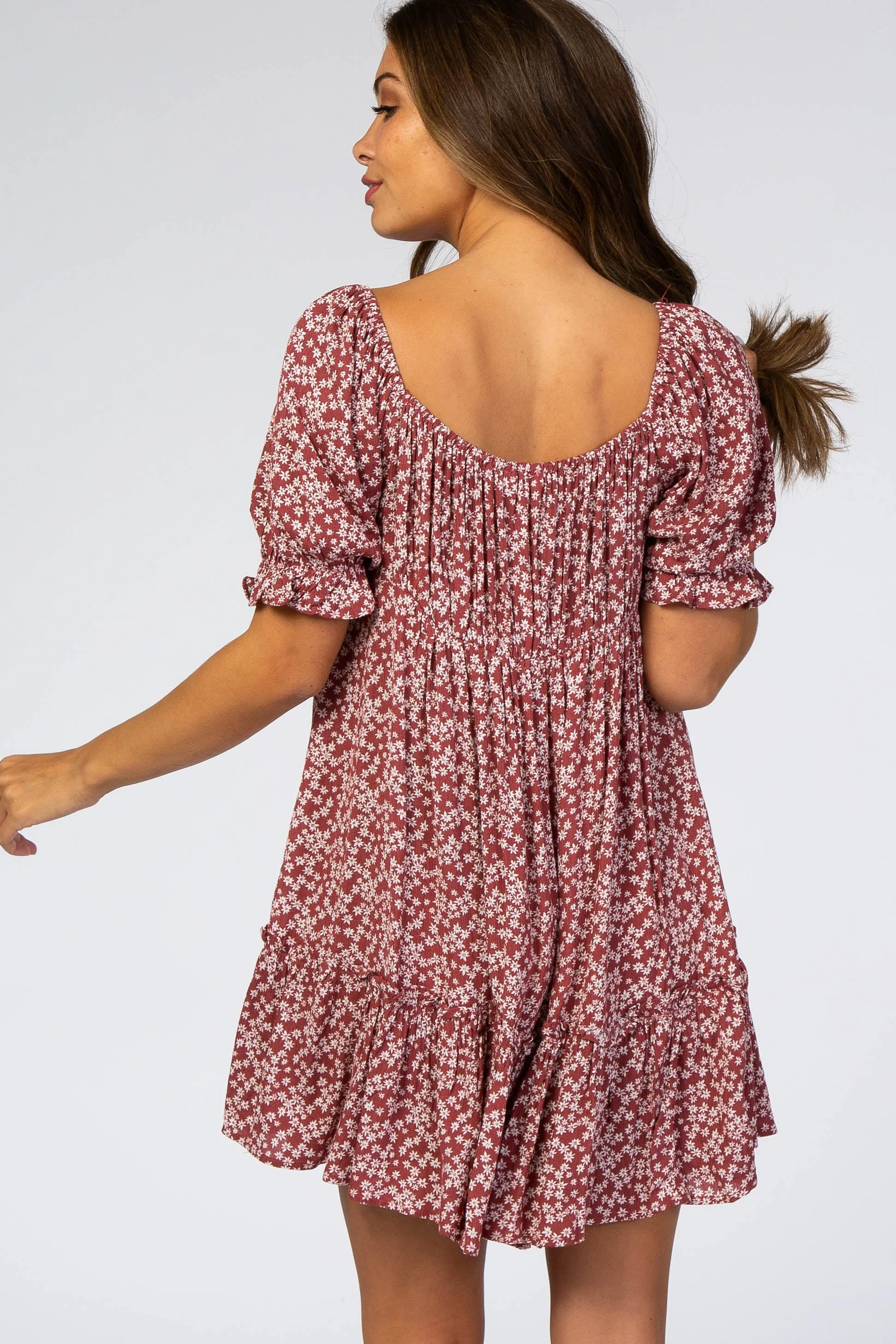 Rust Floral Maternity Mini Dress sold by Pinkblush product image thumbnail 3