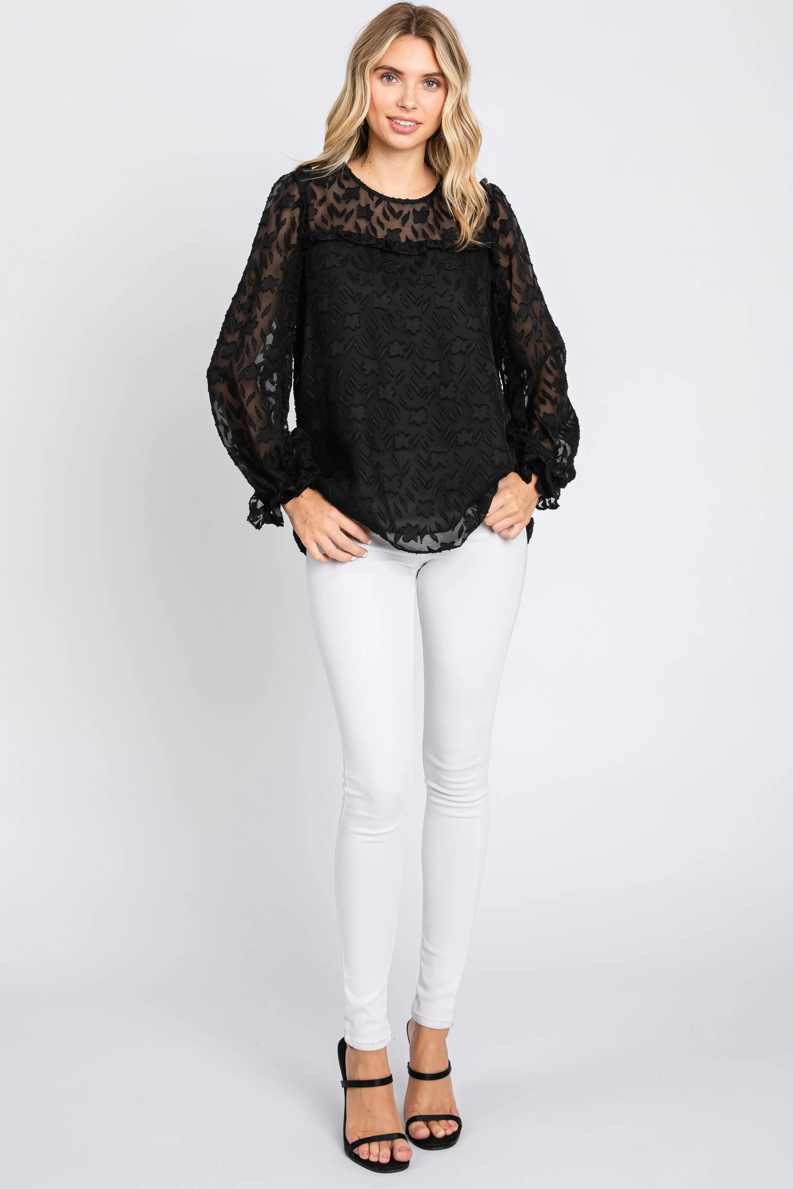 Black Semi Sheer Burnout Blouse Top sold by Pinkblush product image thumbnail 4