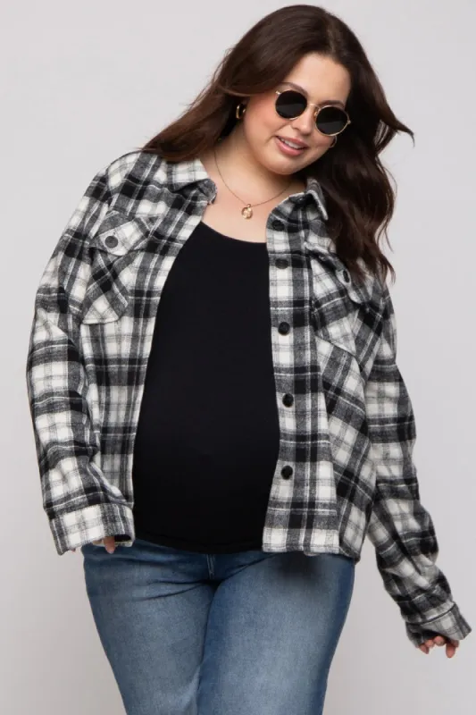 Black Plaid Button Down Plus Maternity Flannel sold by Pinkblush