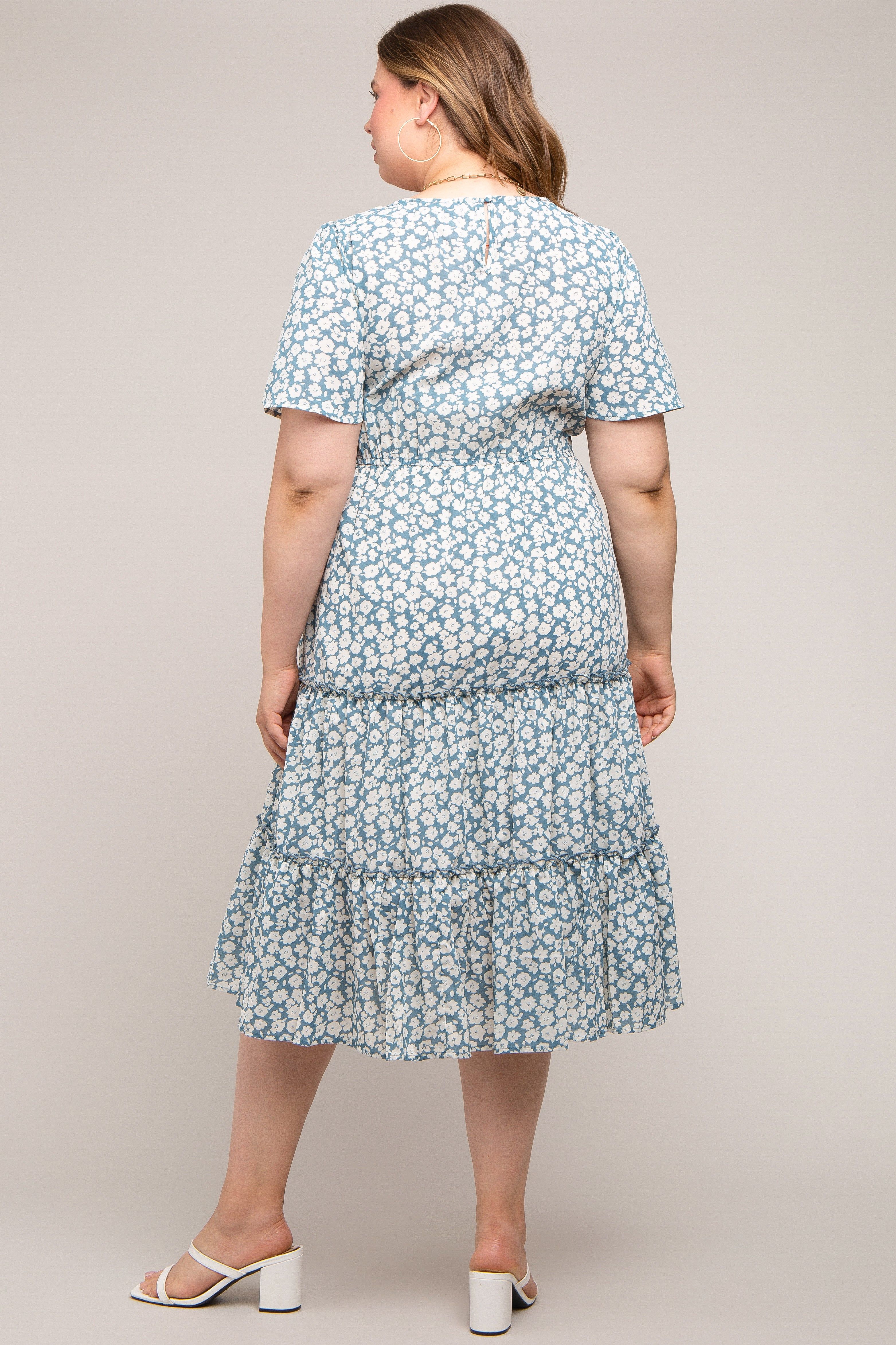 Blue Floral Tiered Maternity Plus Midi Dress sold by Pinkblush product image thumbnail 3