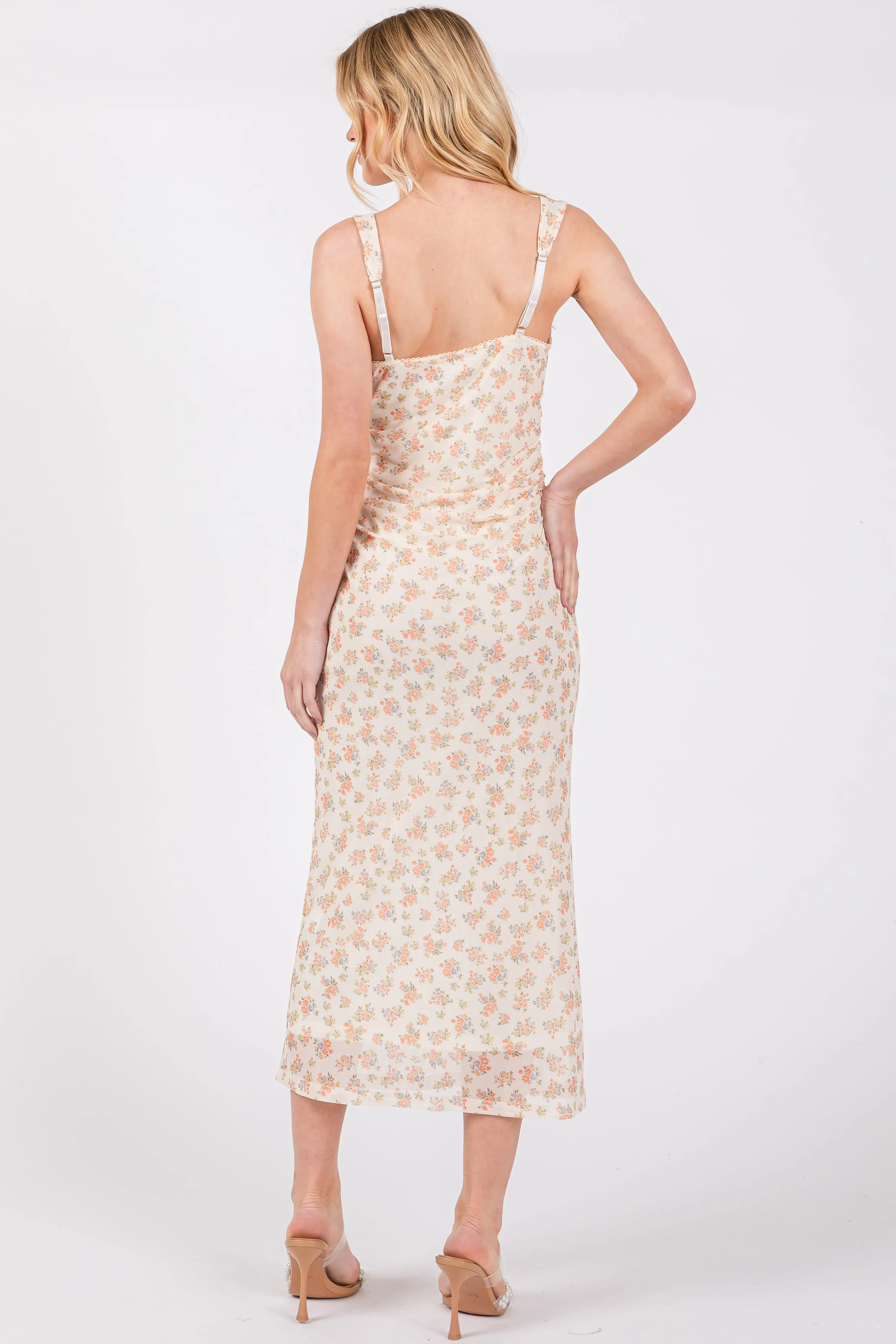 Orange Floral V-Neck Sleeveless Midi Dress sold by Pinkblush product image thumbnail 3