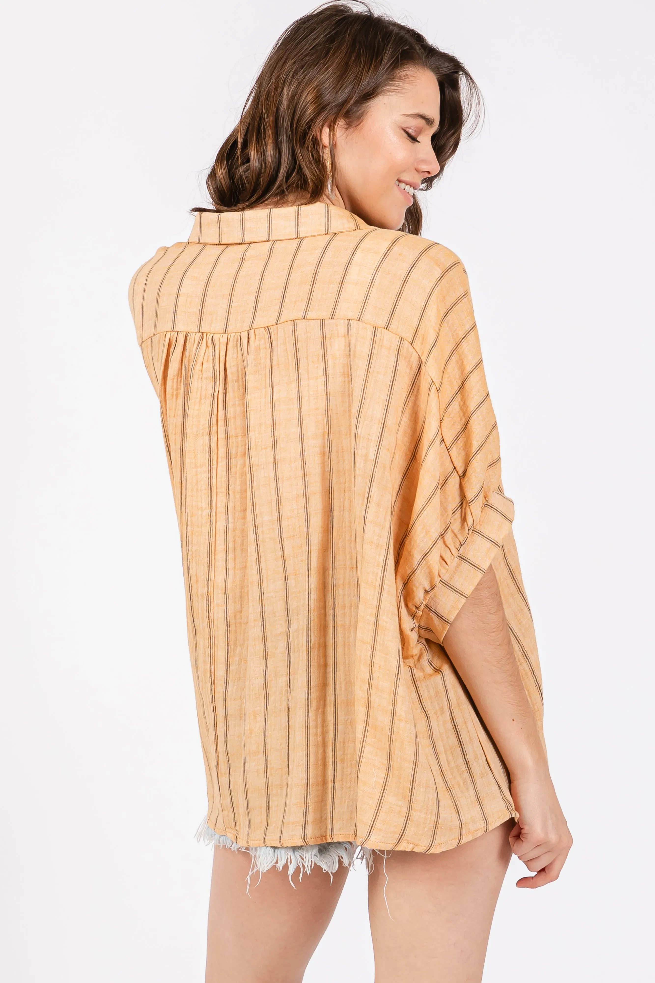 Yellow Striped Collared Oversized Top sold by Pinkblush product image thumbnail 4
