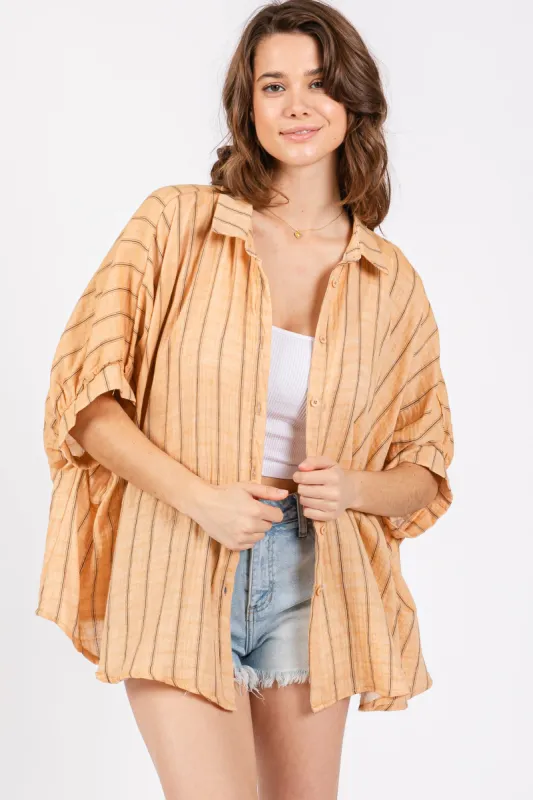 Yellow Striped Collared Oversized Top sold by Pinkblush