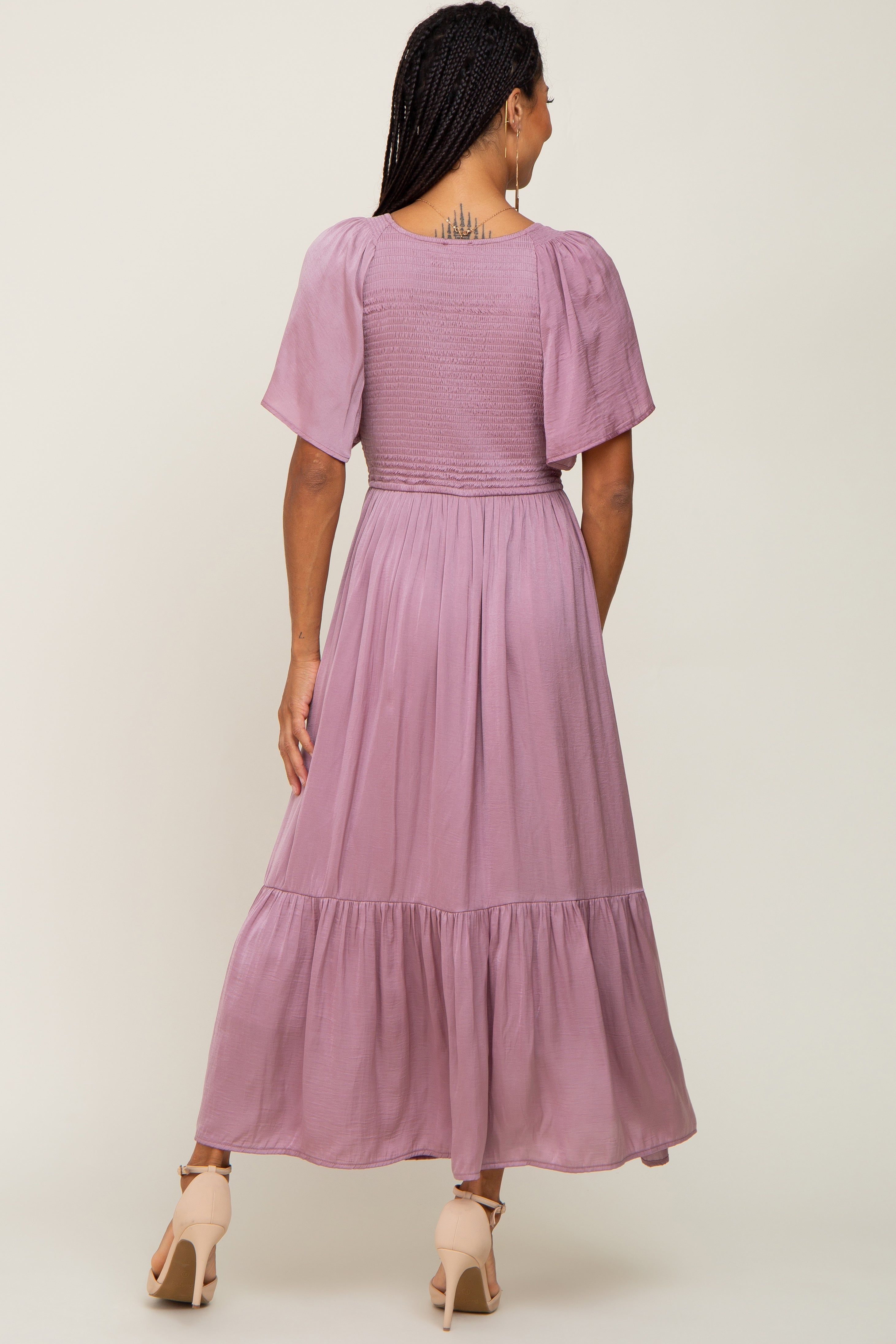 Mauve Satin Smocked Midi Dress sold by Pinkblush product image thumbnail 3