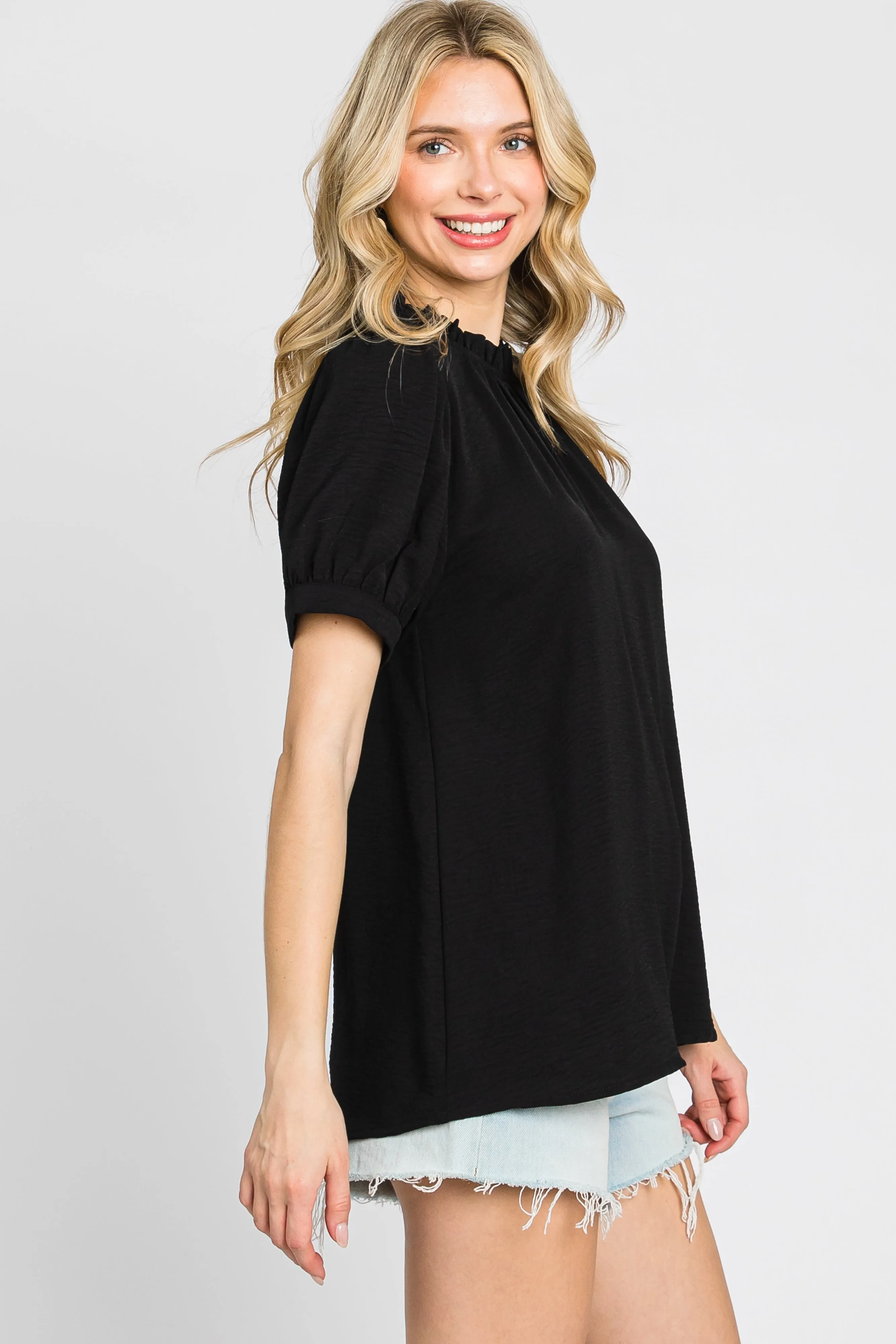 Black Ruffle Mock Neck Blouse Top sold by Pinkblush product image thumbnail 3