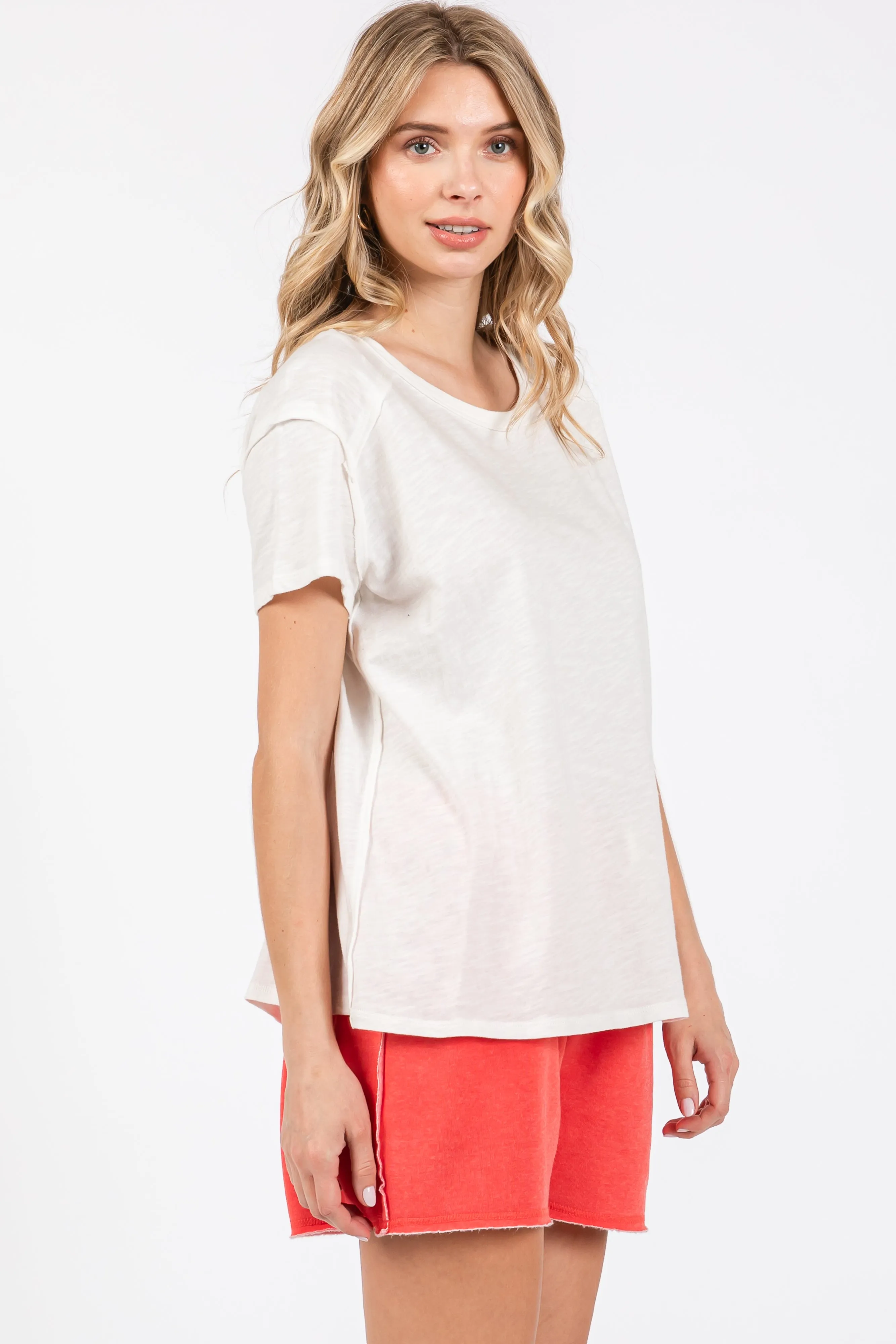 Ivory Raw Hem Short Sleeve Top sold by Pinkblush product image thumbnail 2