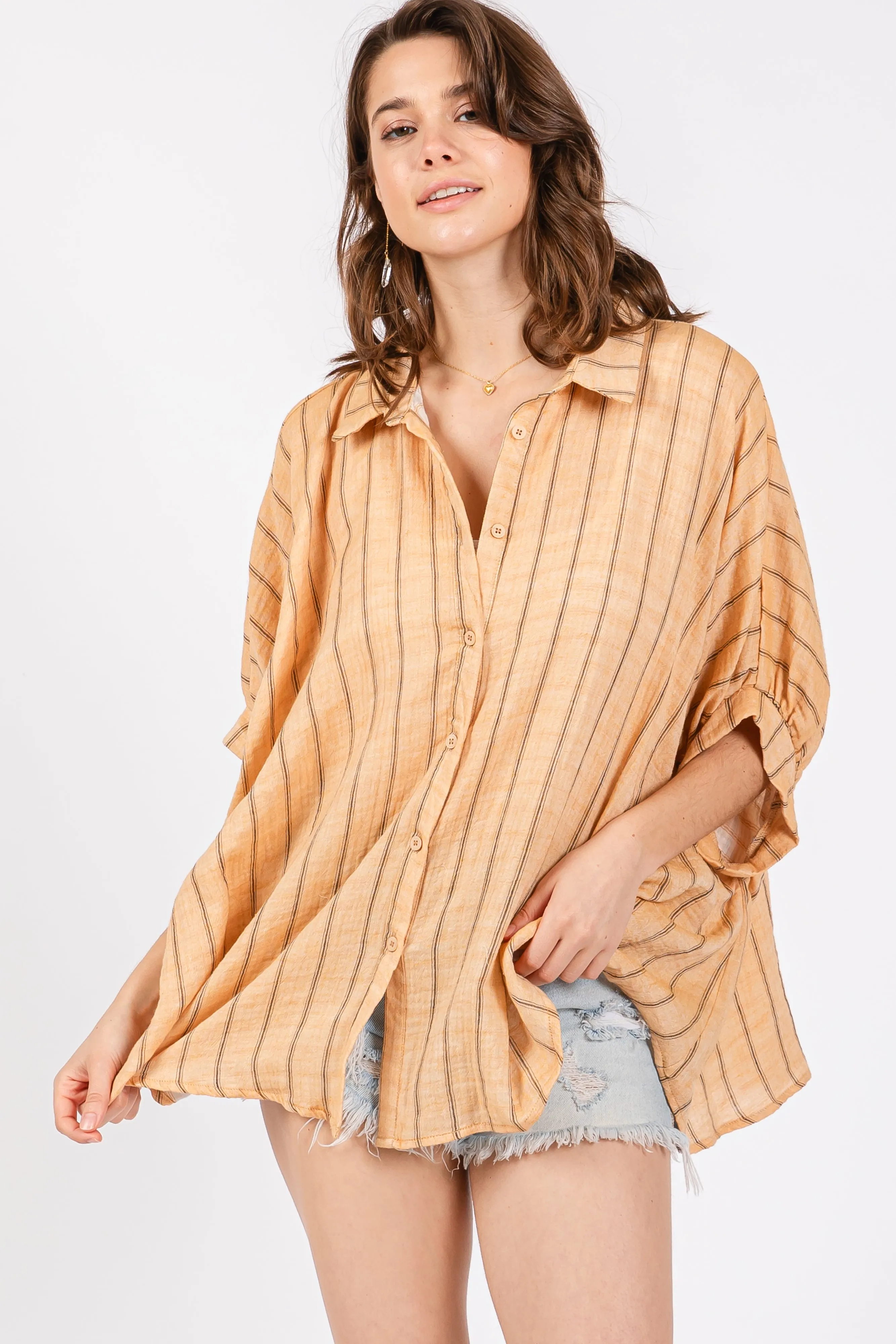 Yellow Striped Collared Oversized Top sold by Pinkblush product image thumbnail 2
