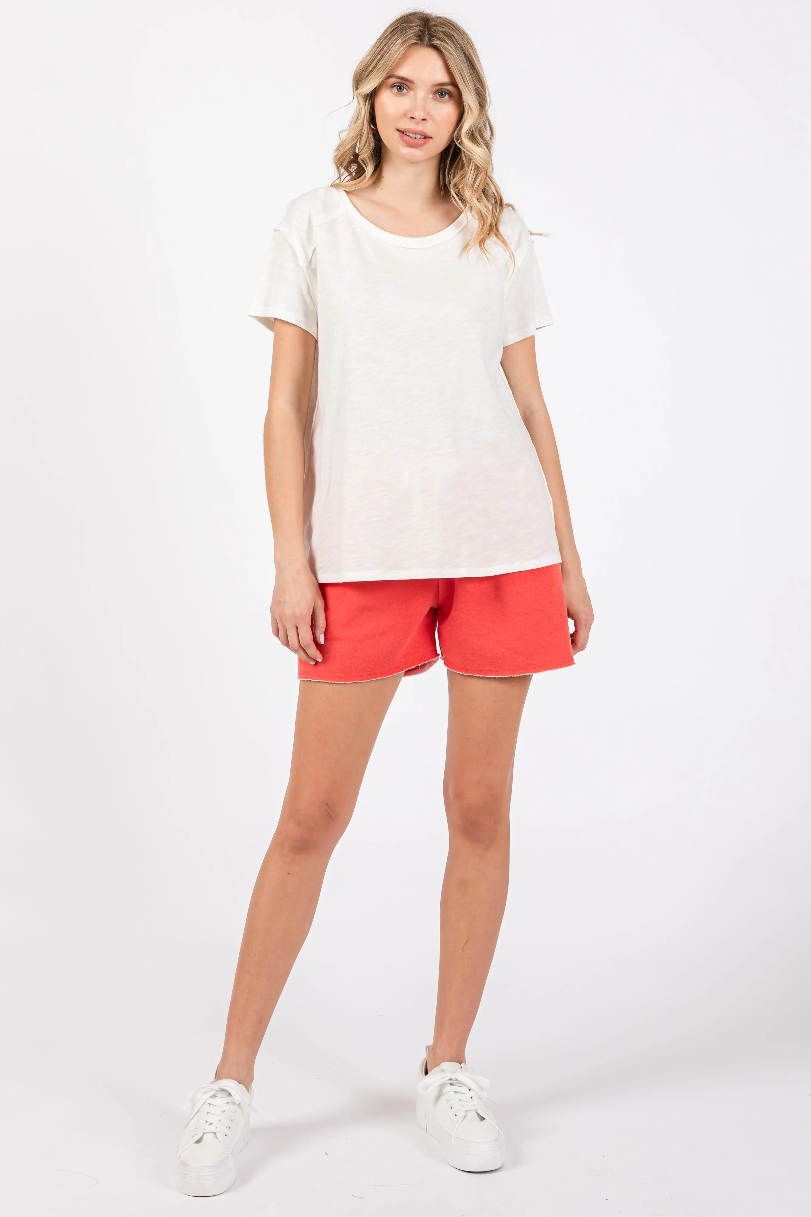 Ivory Raw Hem Short Sleeve Top sold by Pinkblush product image thumbnail 4