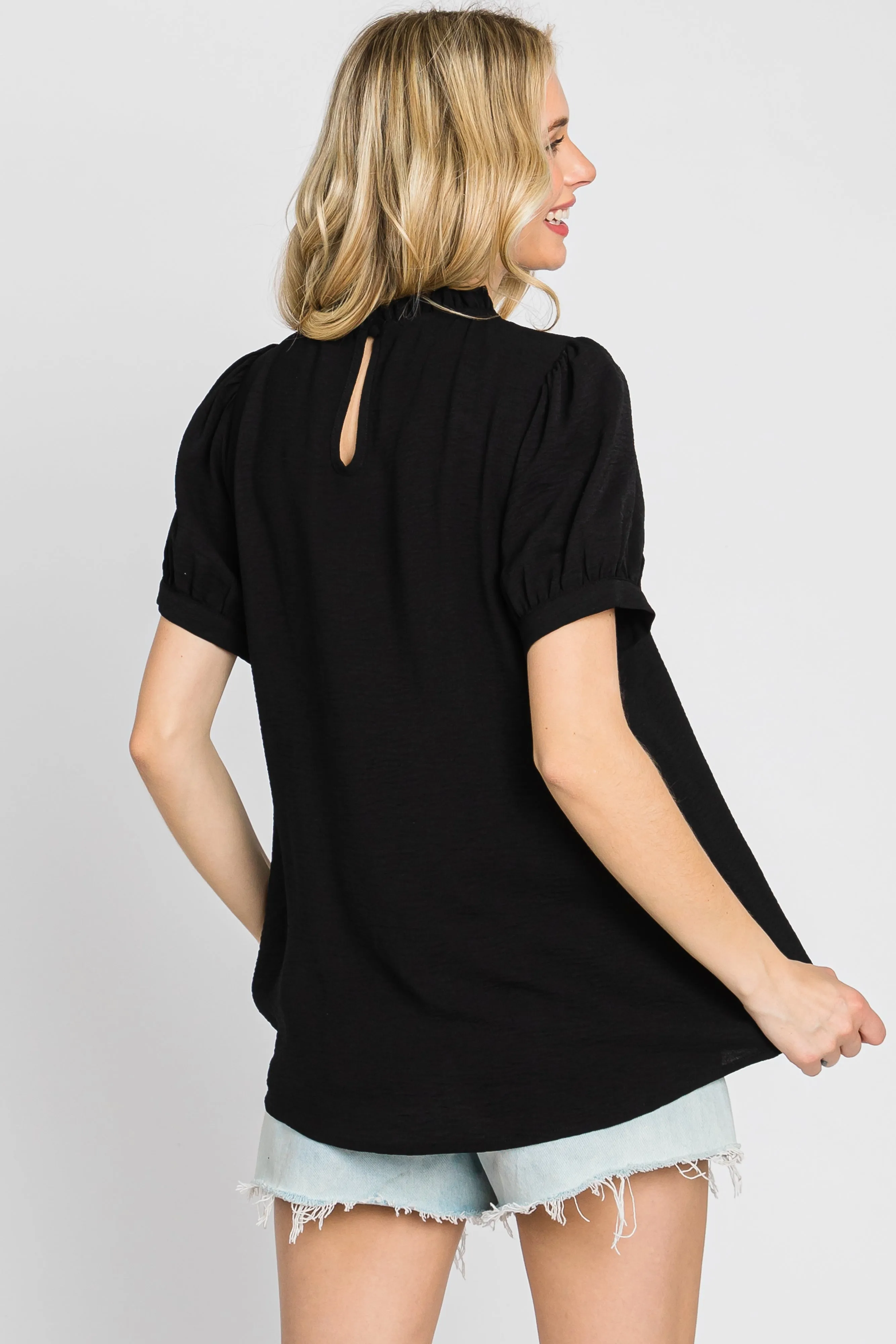 Black Ruffle Mock Neck Blouse Top sold by Pinkblush product image thumbnail 4