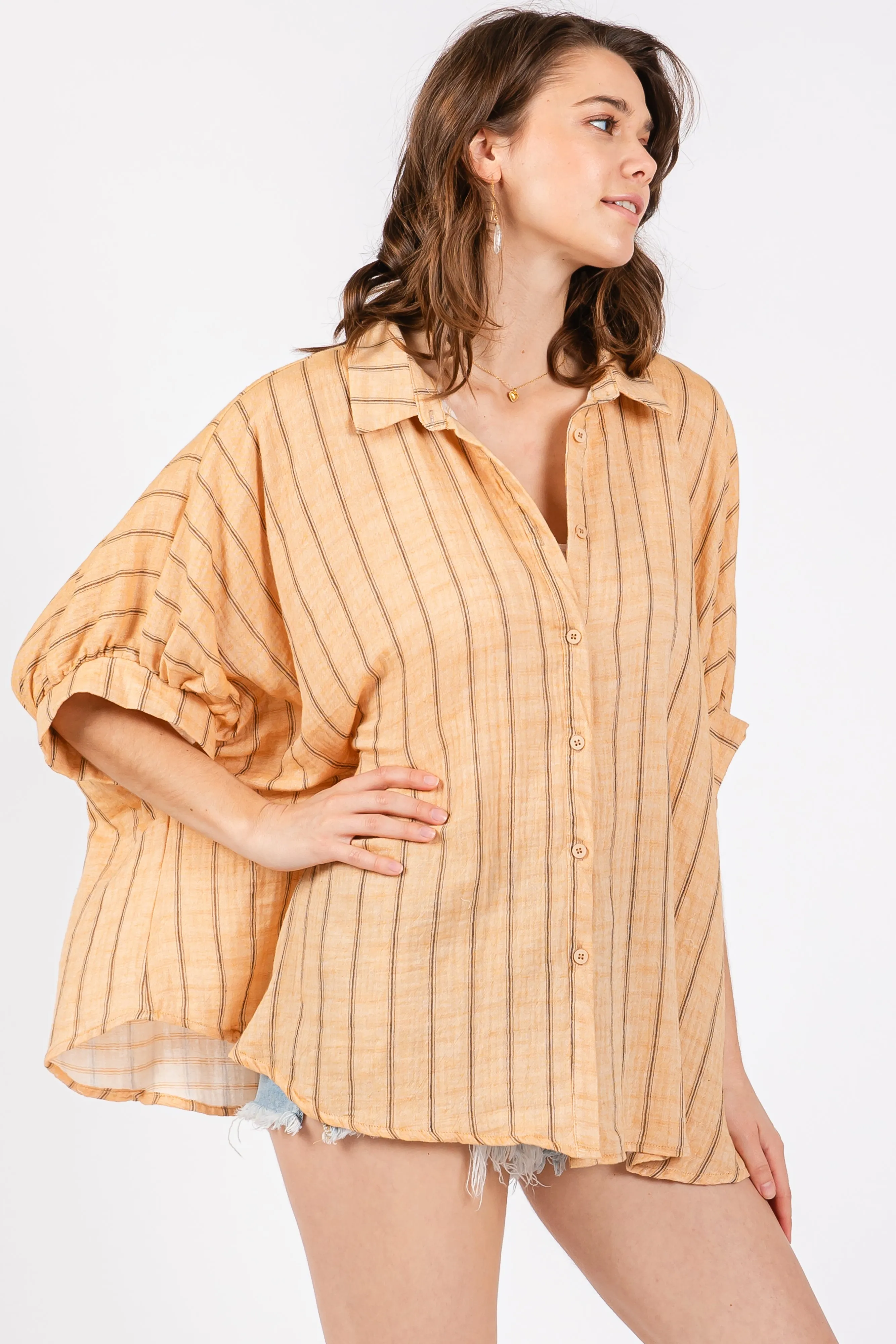 Yellow Striped Collared Oversized Top sold by Pinkblush product image thumbnail 3