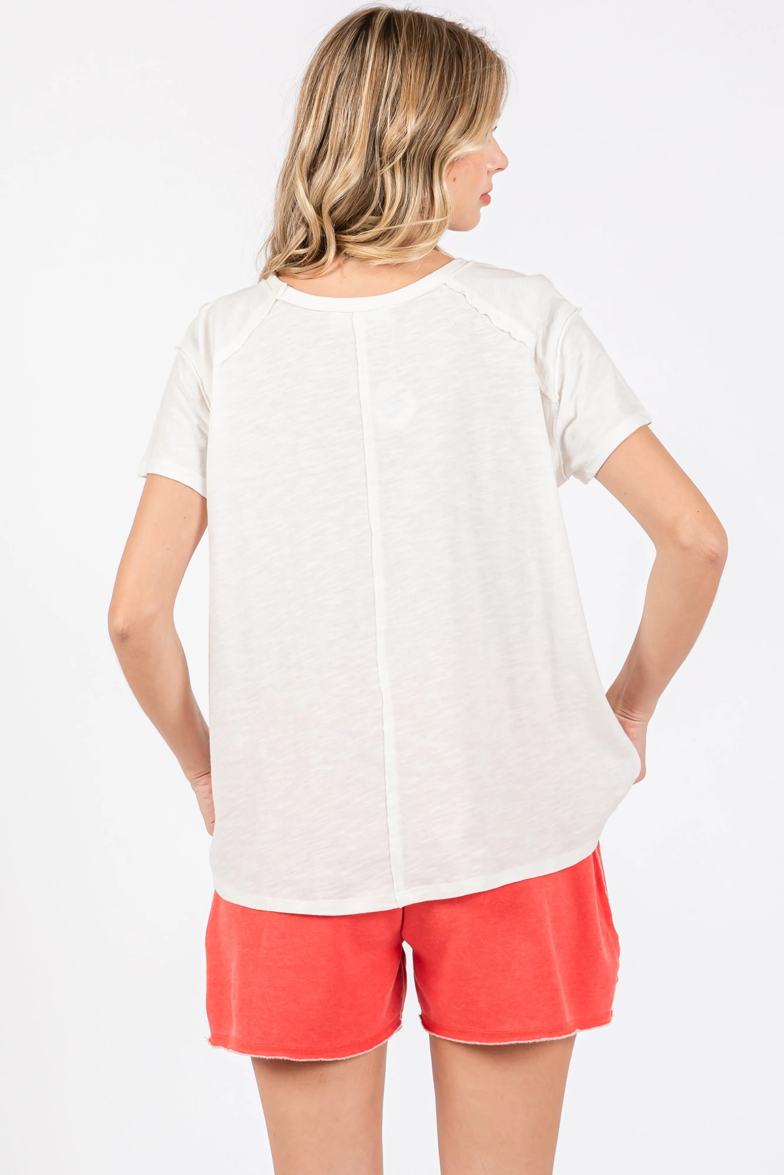 Ivory Raw Hem Short Sleeve Top sold by Pinkblush product image thumbnail 3