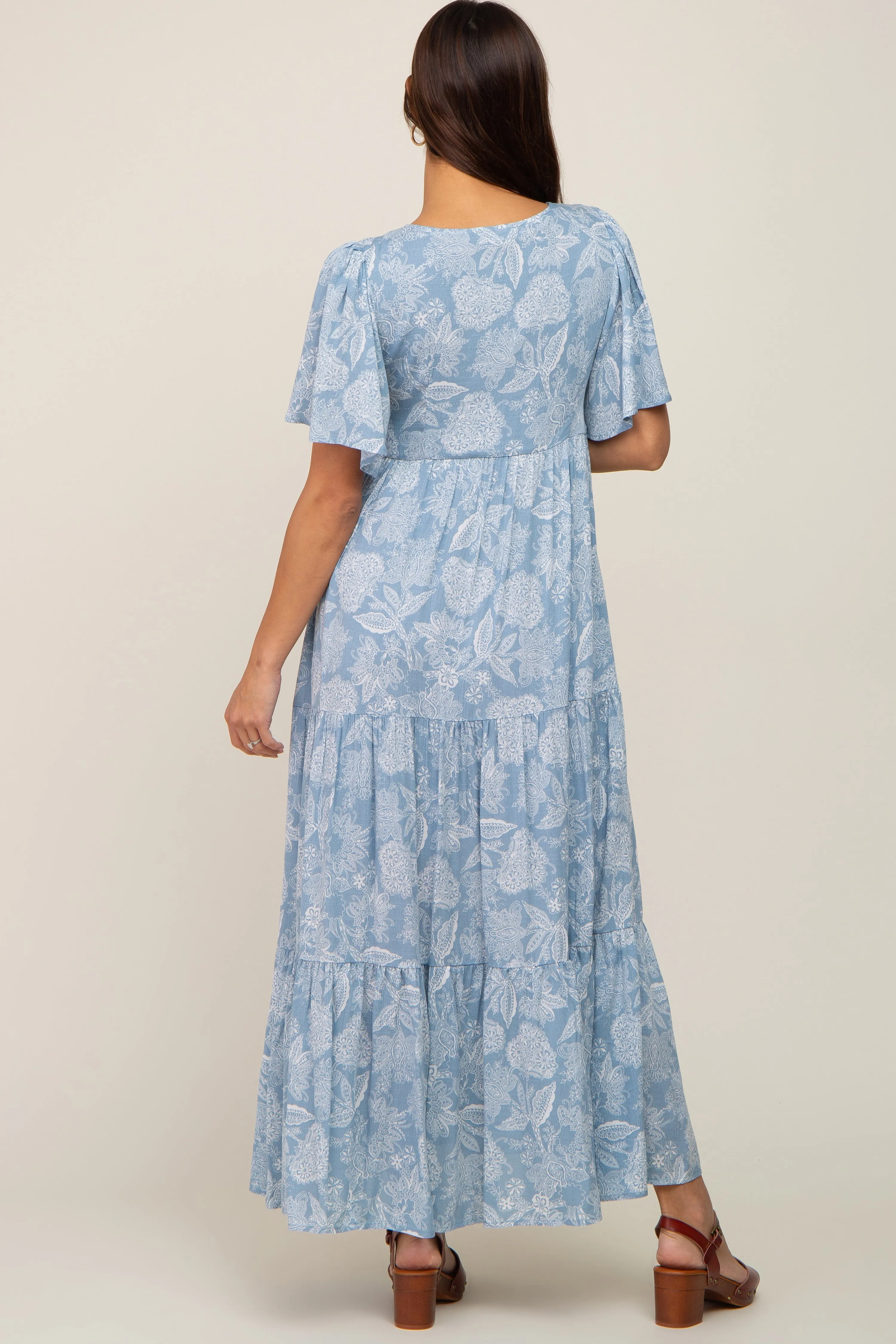Light Blue Paisley Button Down Tiered Maternity Maxi Dress sold by Pinkblush product image thumbnail 3