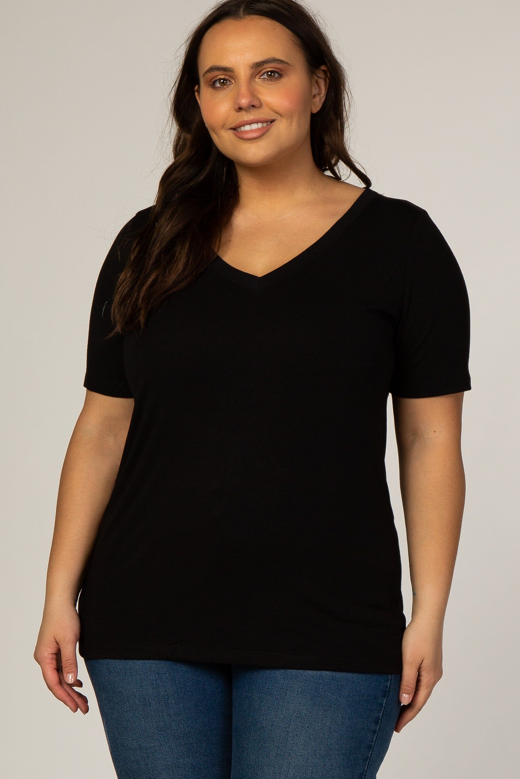 Black Short Sleeve V-Neck Basic Maternity Plus Top sold by Pinkblush product image thumbnail 5