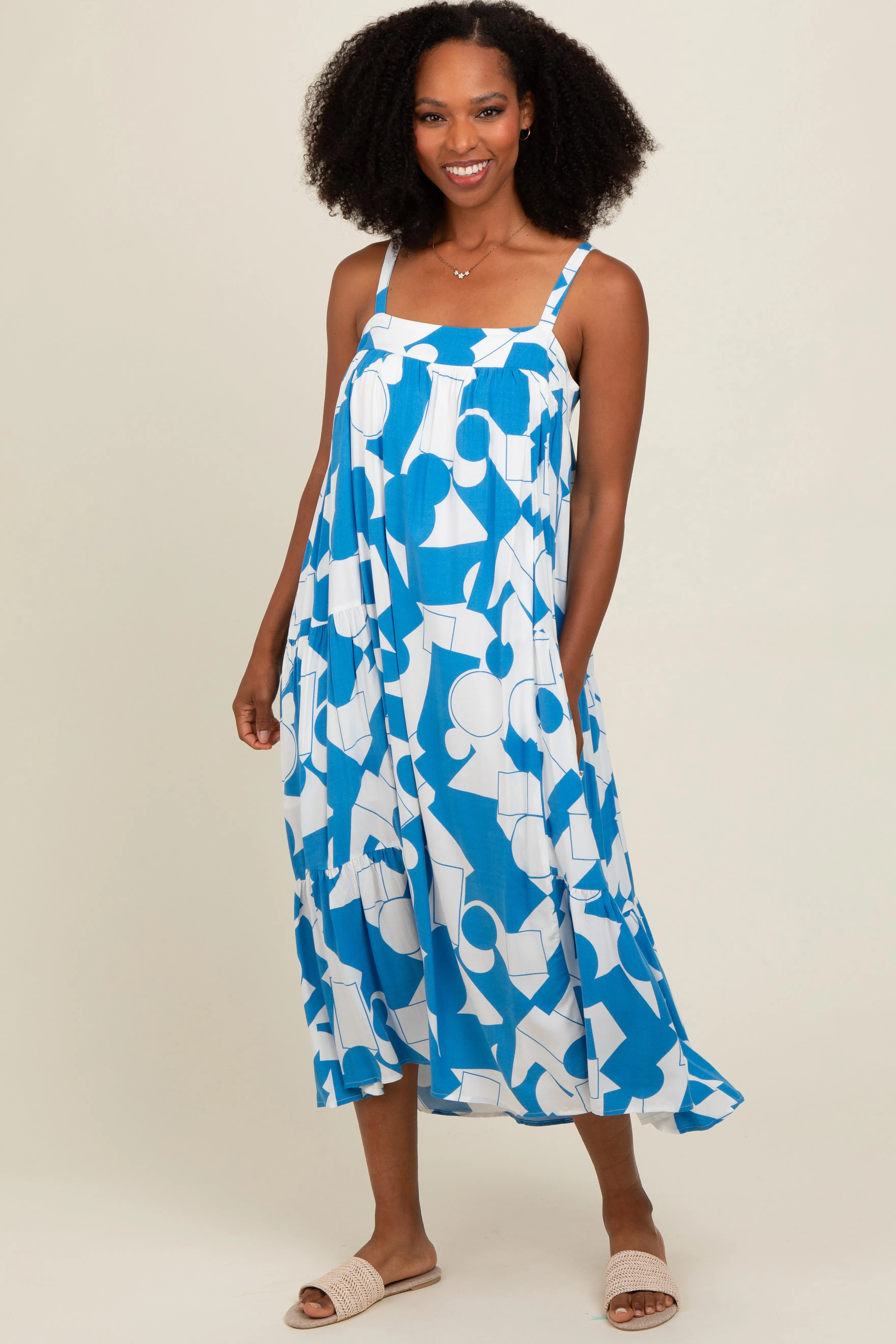 Blue Geometric Print Maternity Midi Dress sold by Pinkblush product image thumbnail 5