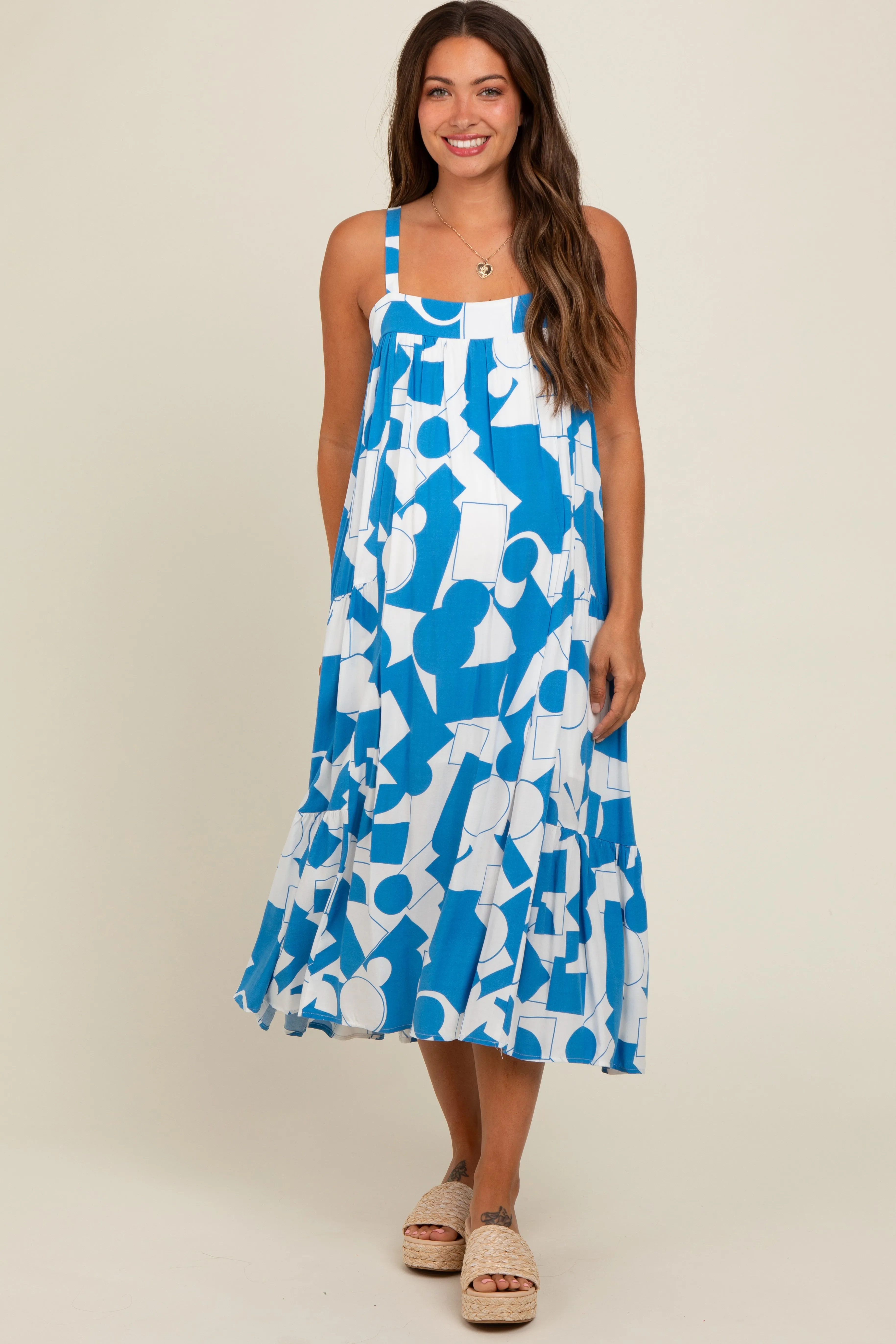Blue Geometric Print Maternity Midi Dress sold by Pinkblush product image thumbnail 2