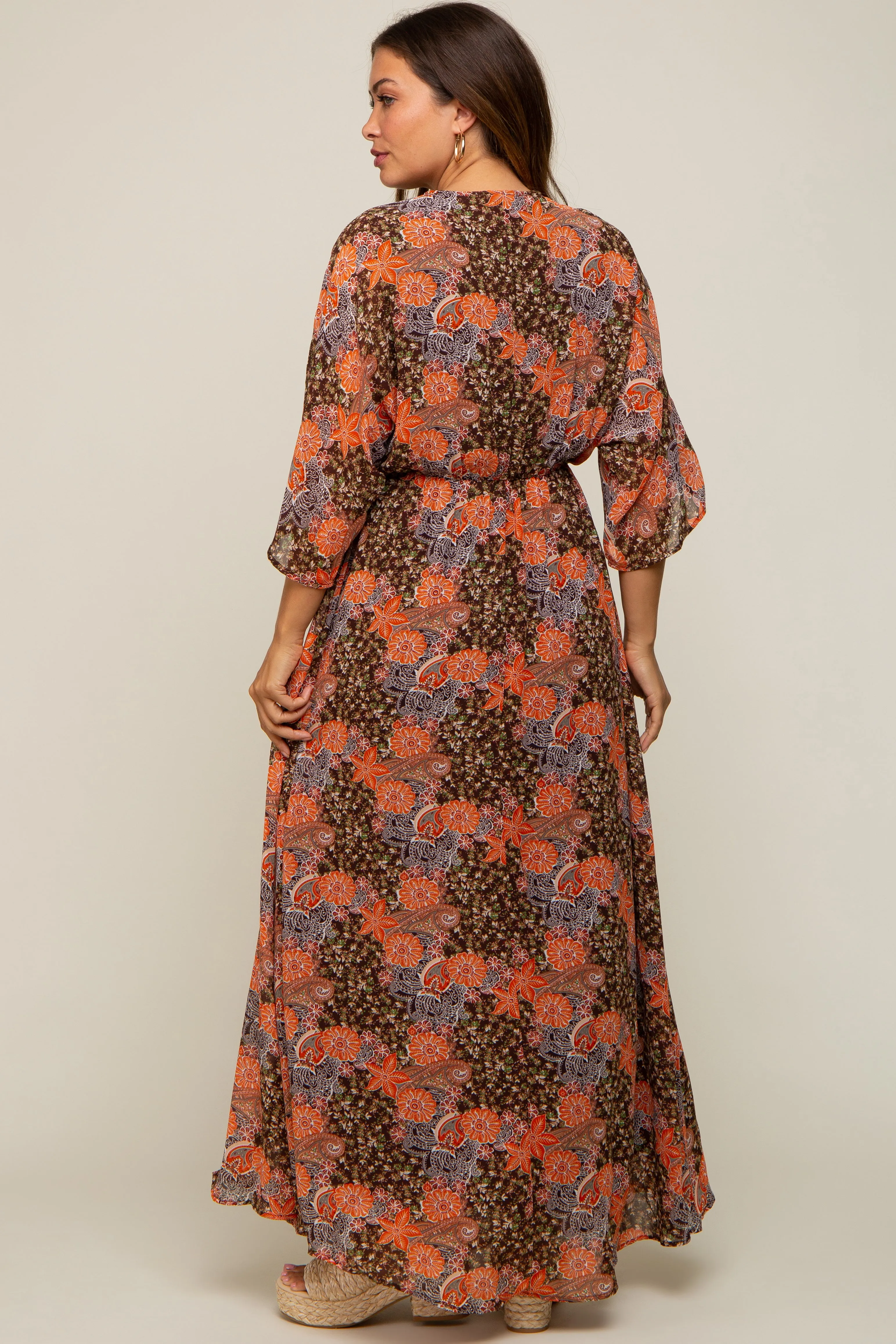 Brown Floral Paisley Chiffon Maternity Maxi Dress sold by Pinkblush product image thumbnail 3