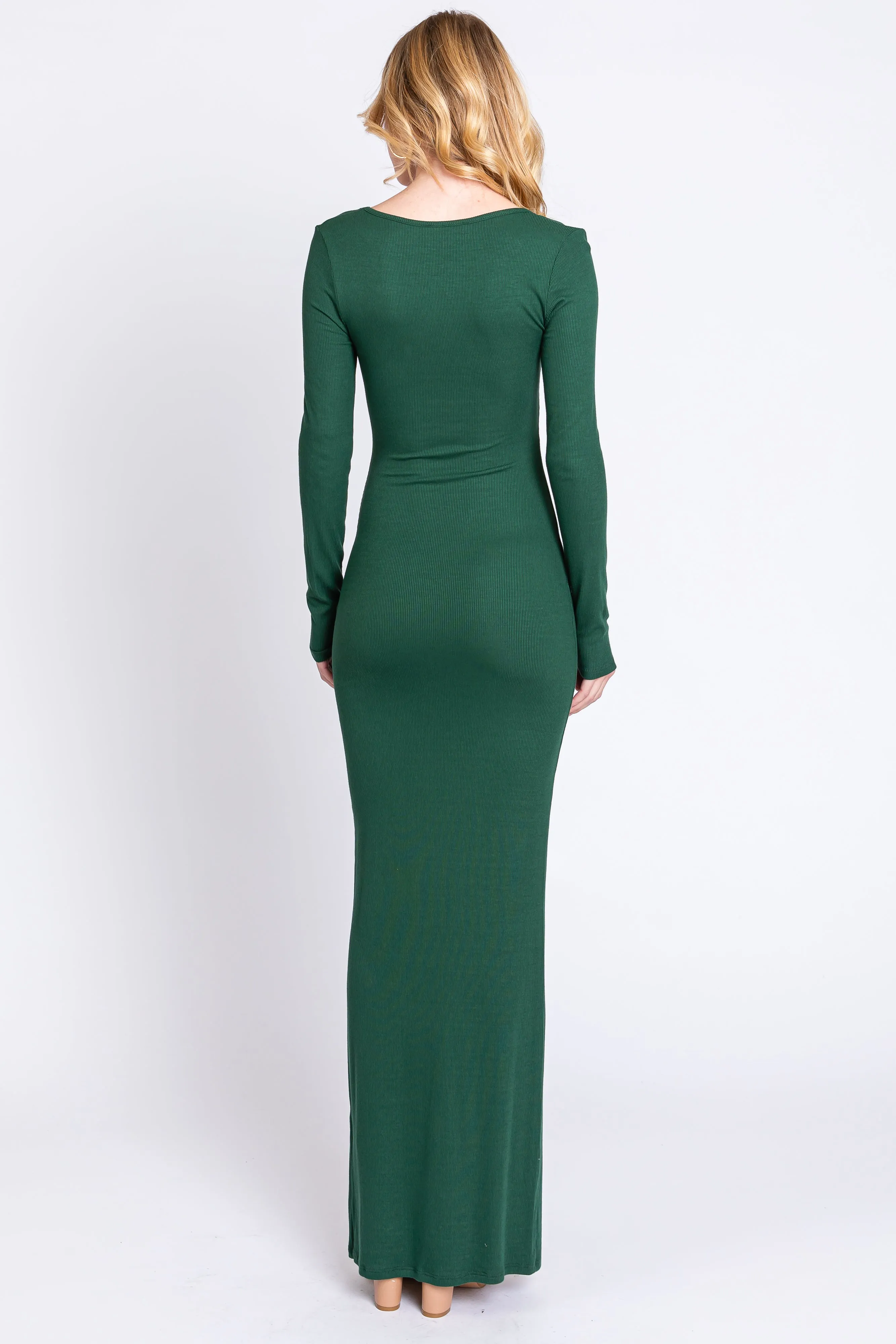 Forest Green Ribbed Long Sleeve Square Neck Maxi Dress sold by Pinkblush product image thumbnail 3
