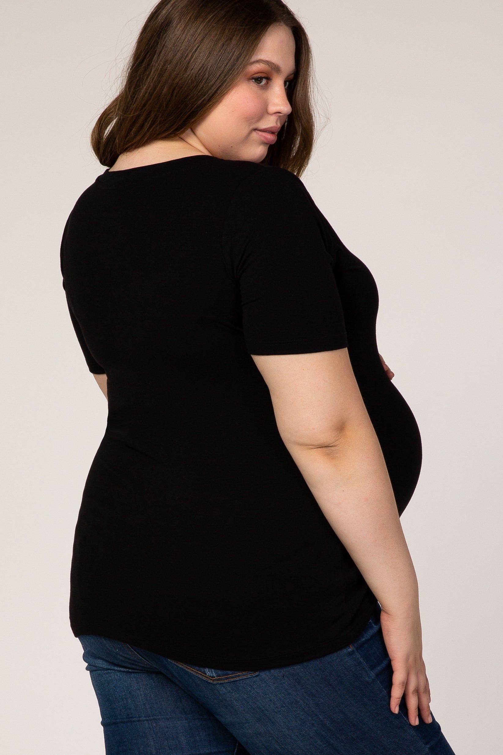 Black Short Sleeve V-Neck Basic Maternity Plus Top sold by Pinkblush product image thumbnail 3
