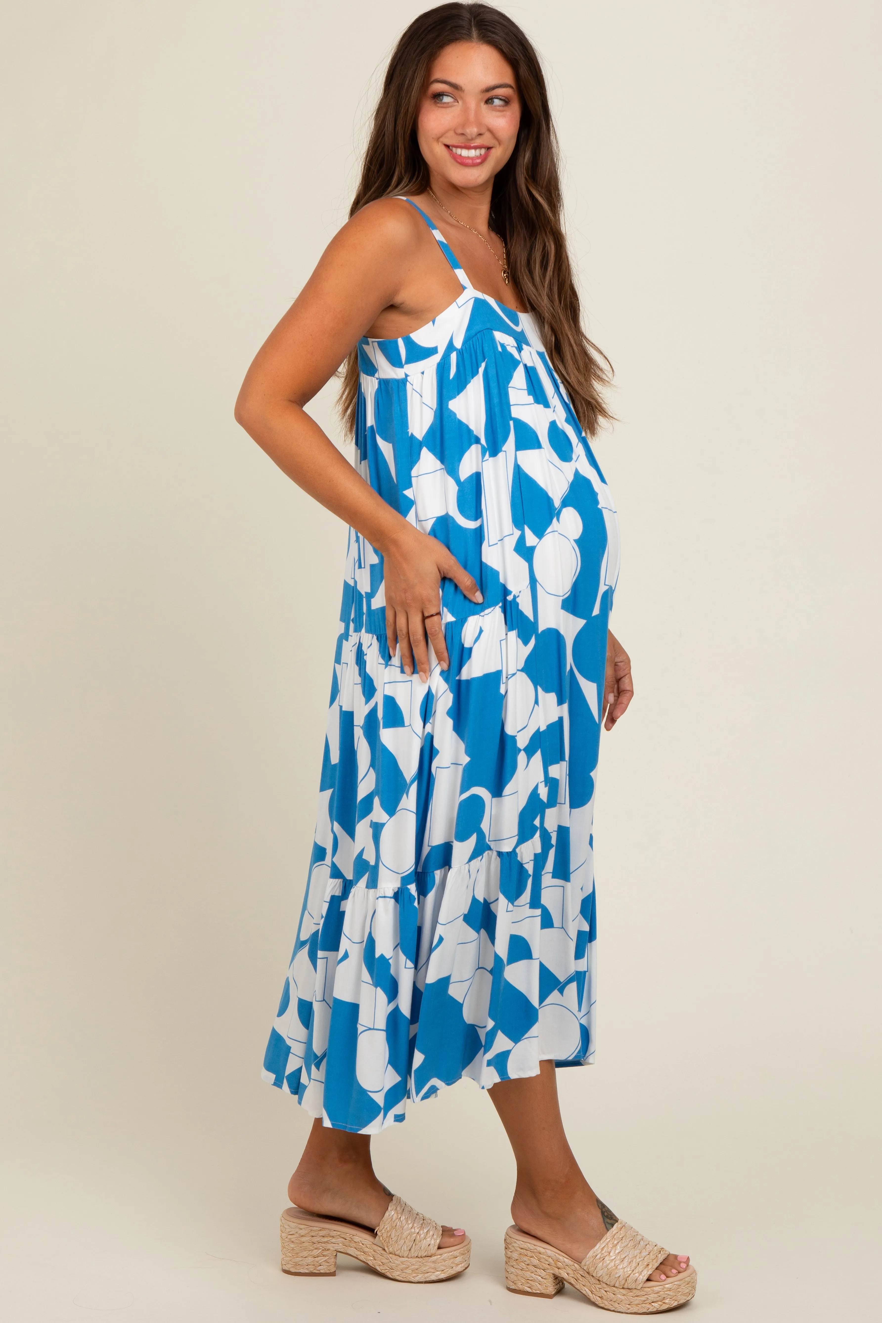 Blue Geometric Print Maternity Midi Dress sold by Pinkblush product image thumbnail 3