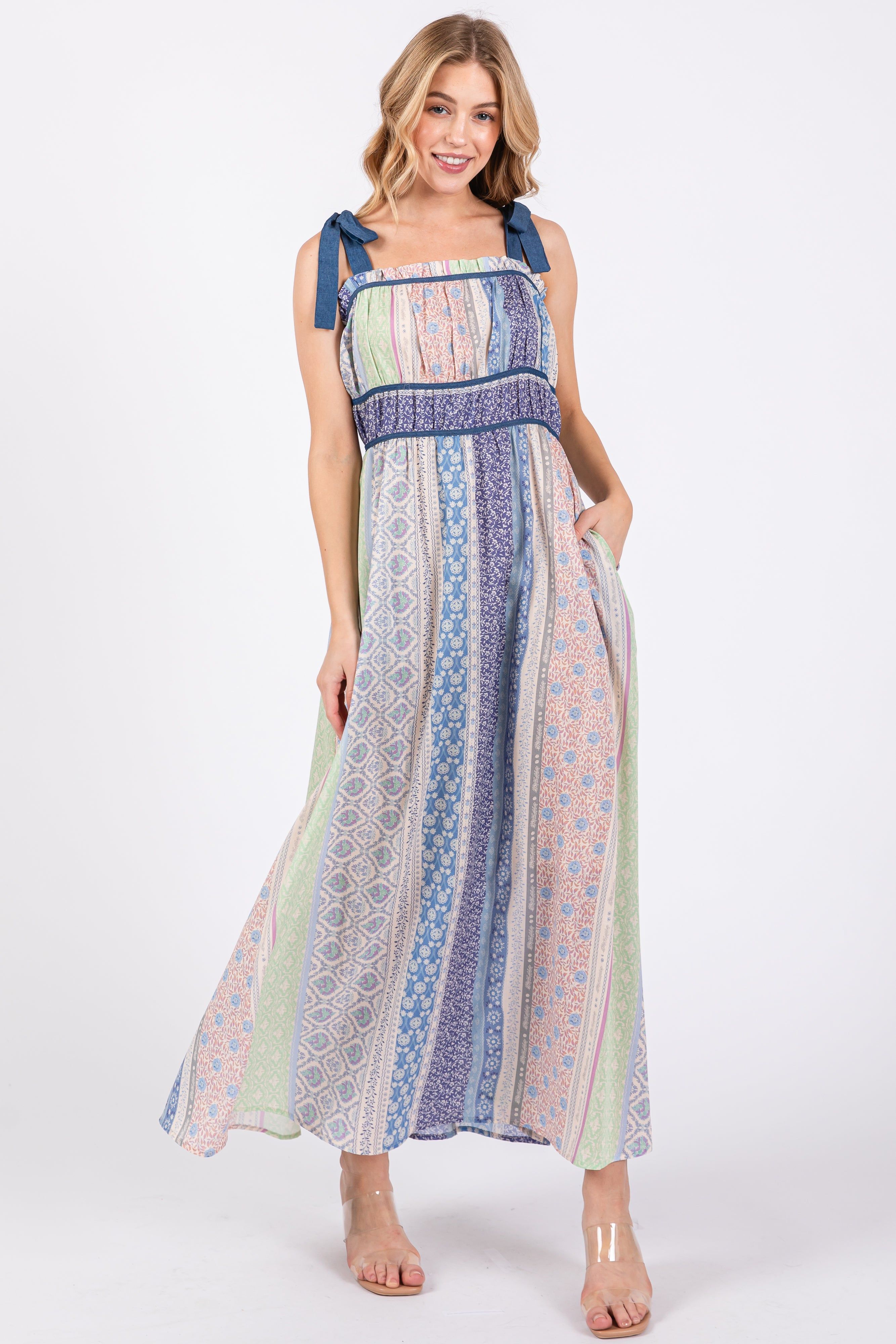 Navy Blue Floral Handkerchief Print Midi Dress sold by Pinkblush