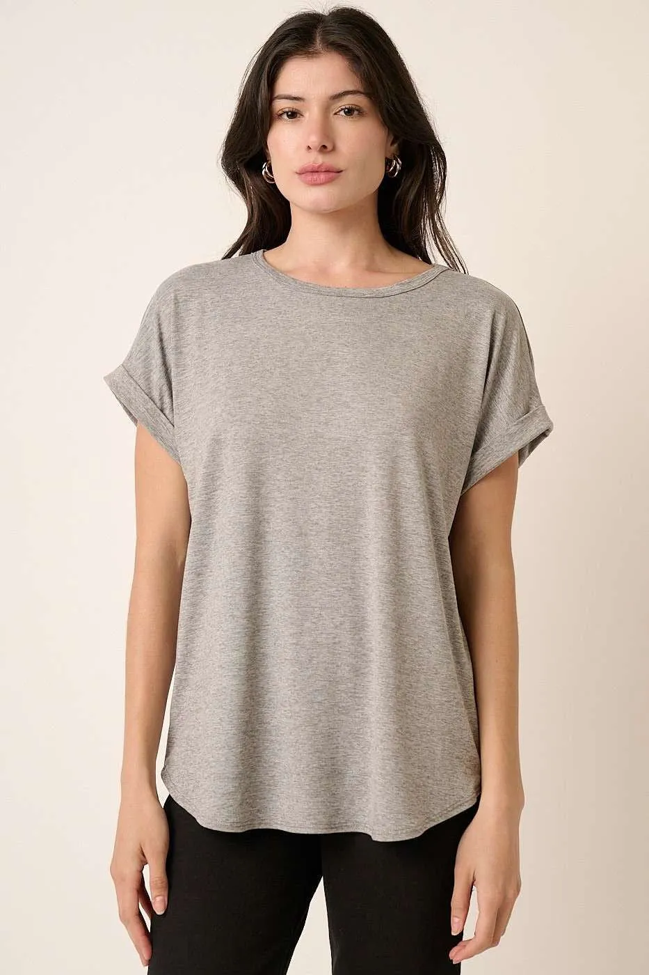 Grey Rolled Cuff Short Sleeve Top sold by Pinkblush