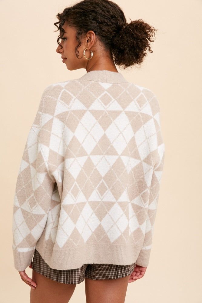 Beige Argyle Button Front Cardigan sold by Pinkblush product image thumbnail 3