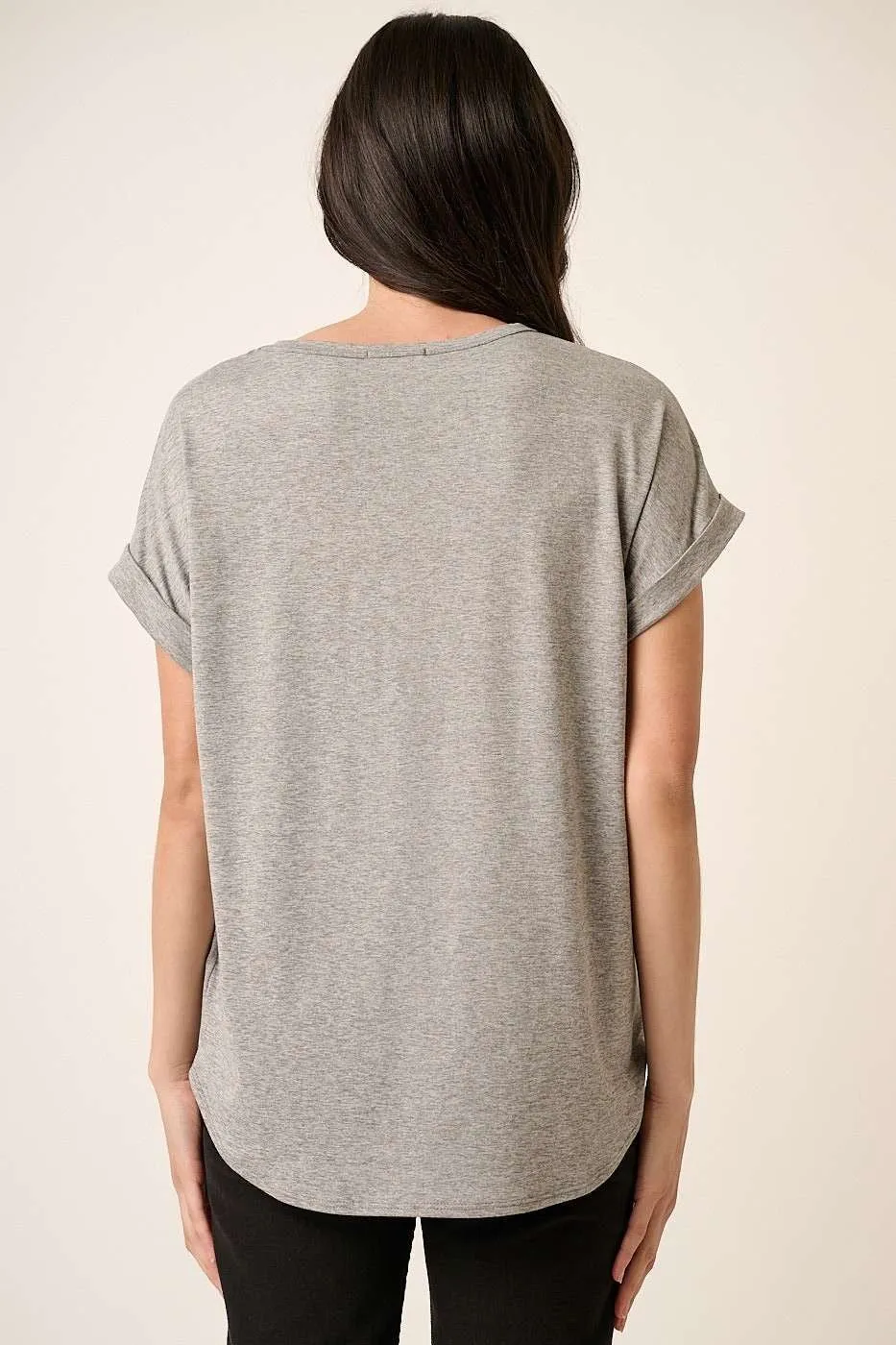 Grey Rolled Cuff Short Sleeve Top sold by Pinkblush product image thumbnail 2