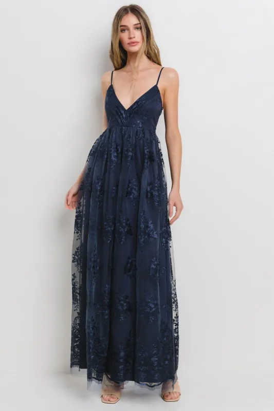 Navy Floral Lace Overlay Maxi Dress sold by Pinkblush