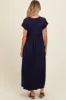 Navy Ruffle Trim Maternity Maxi Dress sold by Pinkblush