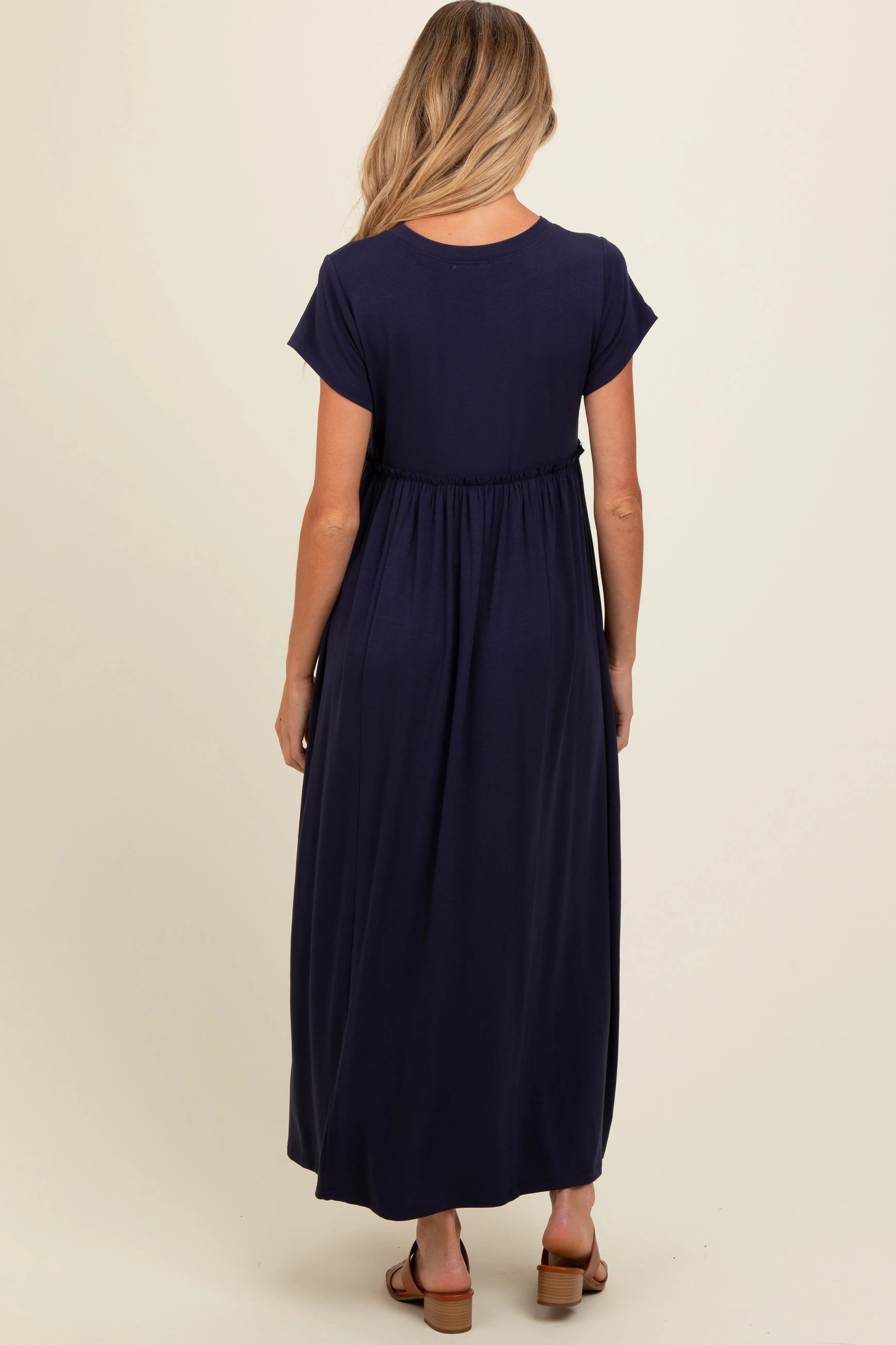 Navy Ruffle Trim Maternity Maxi Dress sold by Pinkblush product image thumbnail 4