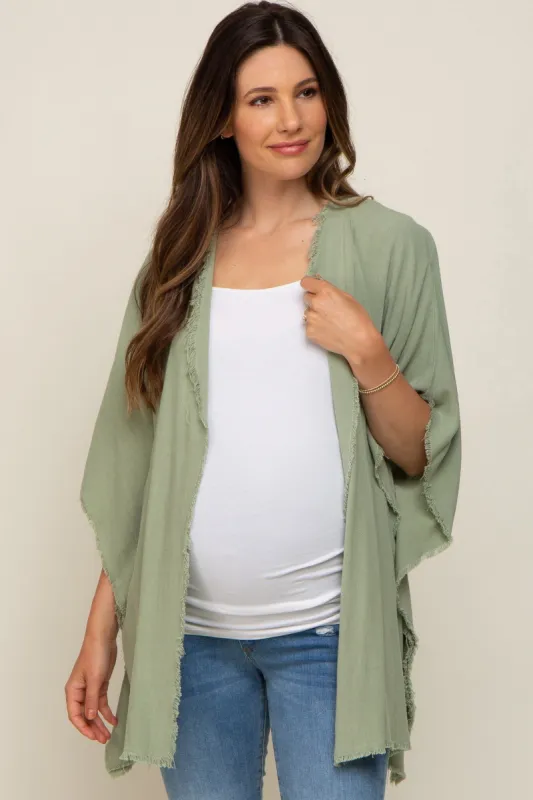 Light Olive Fringe Maternity Dolman Sleeve Cover Up sold by Pinkblush