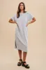 Grey Ribbed Short Dolman Sleeve Side Slit Midi Dress sold by Pinkblush