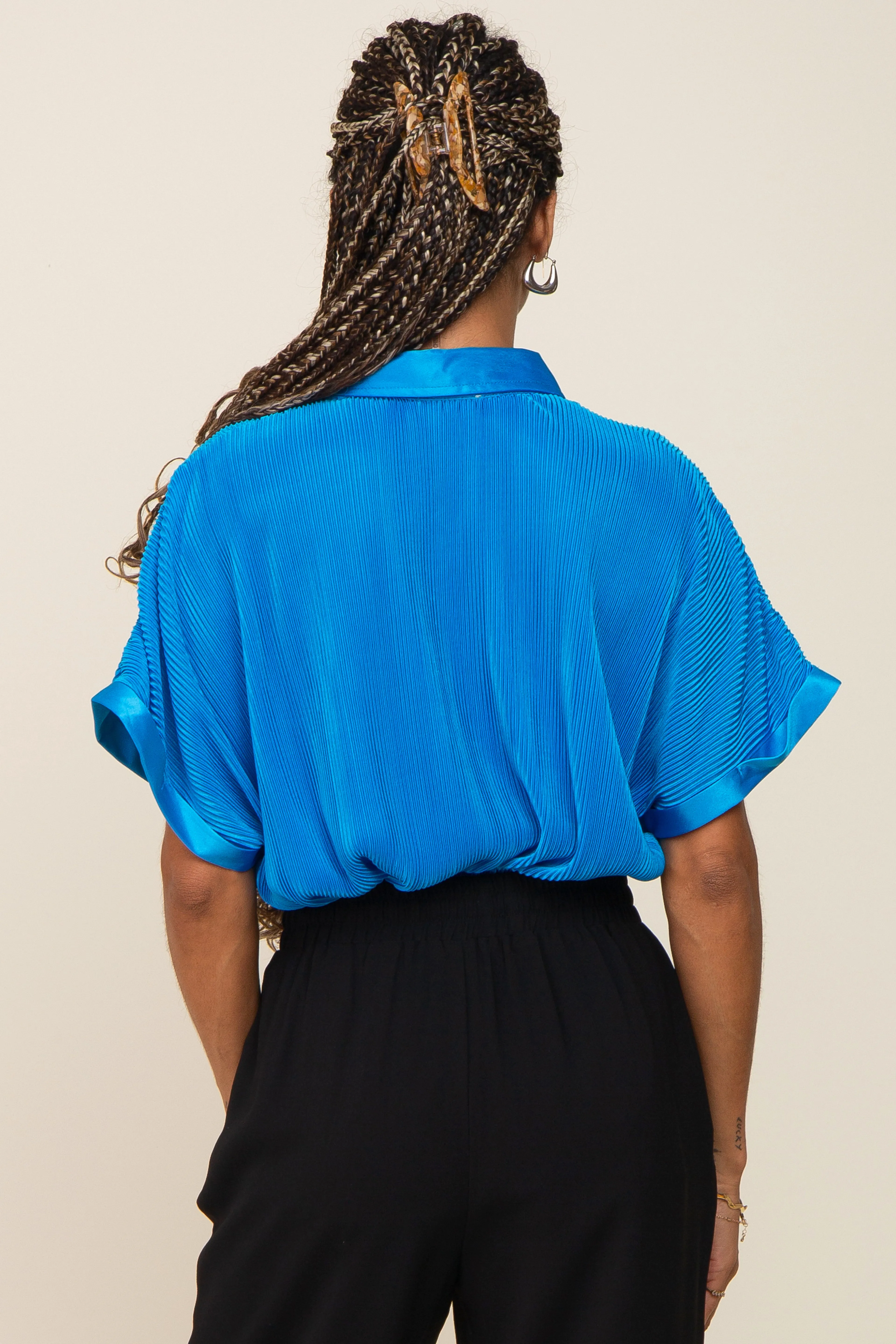 Blue Pleated Satin Button Up Top sold by Pinkblush product image thumbnail 3