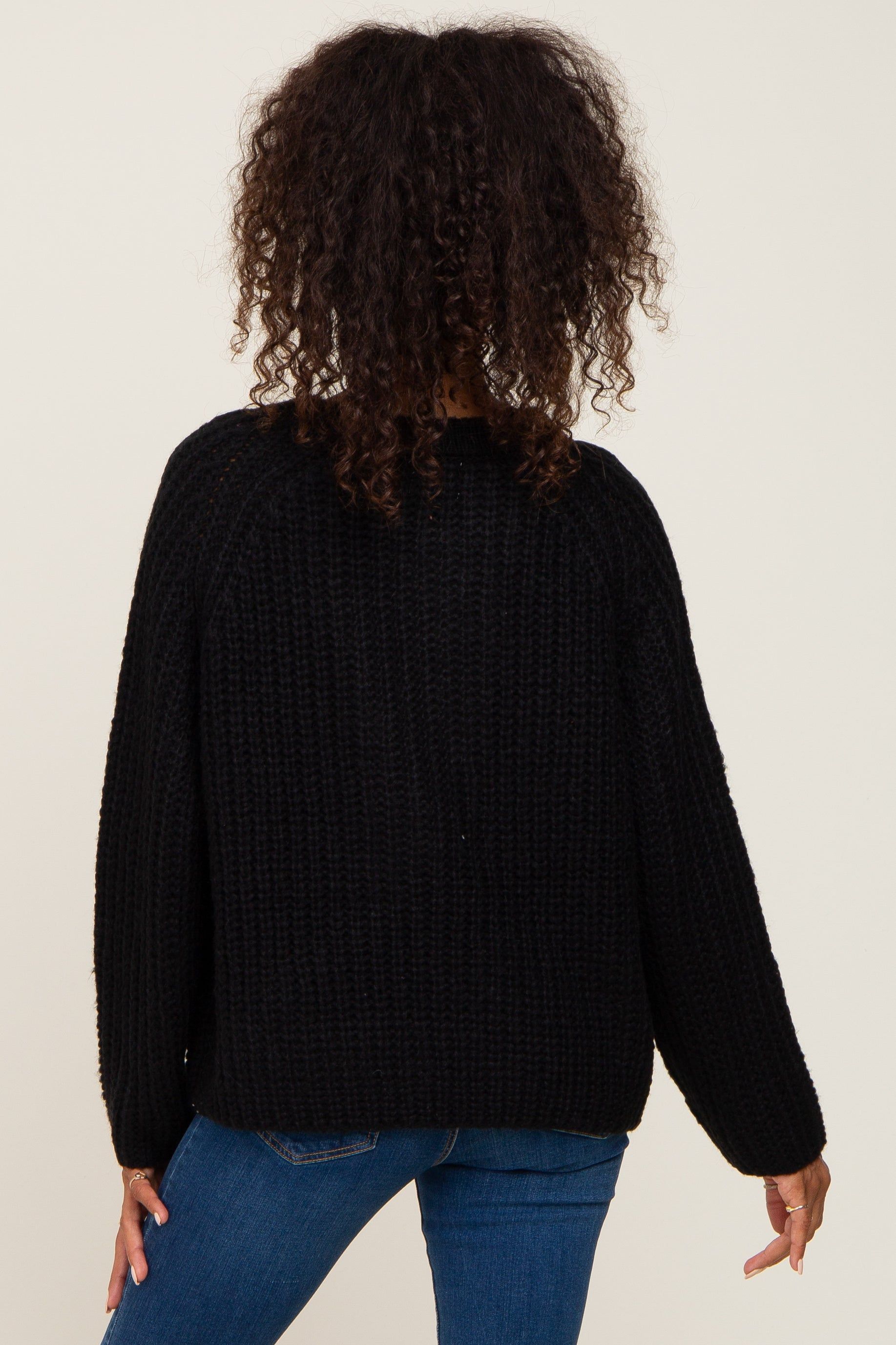 Black Open Knit Button Front Sweater sold by Pinkblush product image thumbnail 3