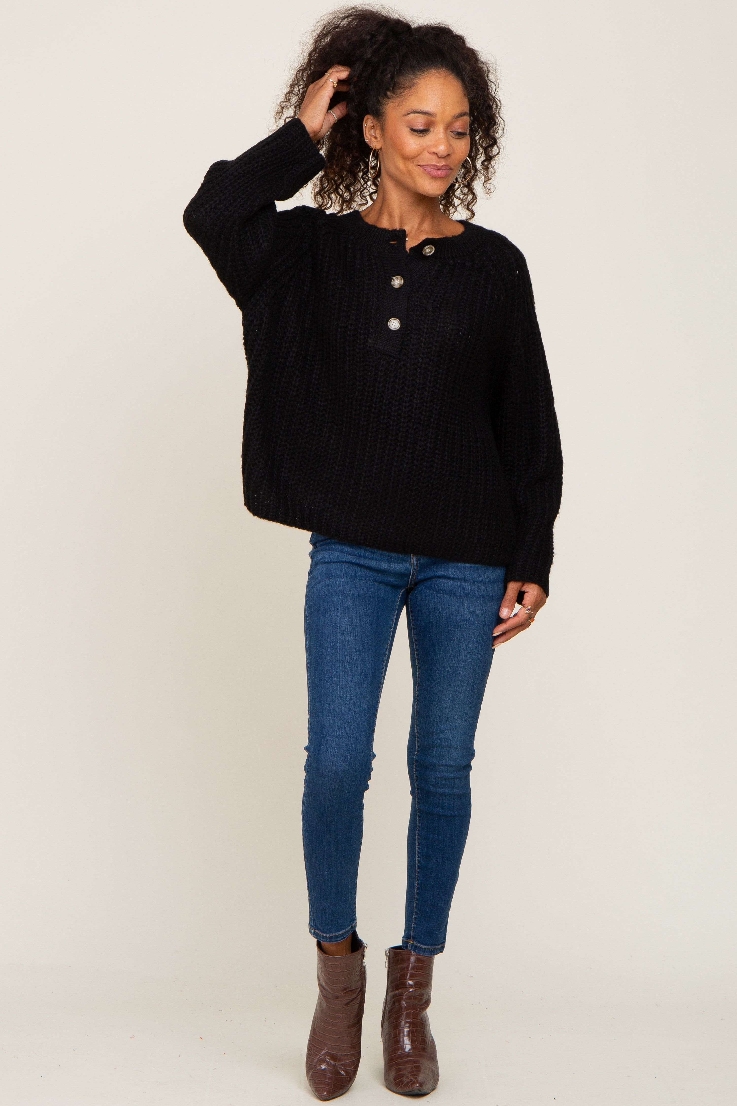 Black Open Knit Button Front Sweater sold by Pinkblush product image thumbnail 4