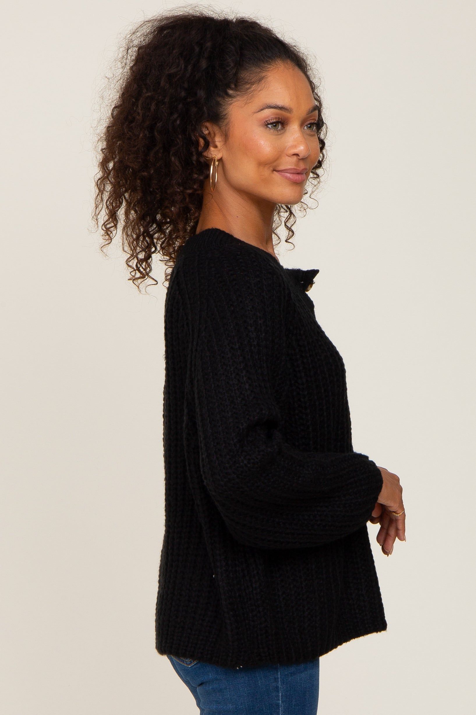 Black Open Knit Button Front Sweater sold by Pinkblush product image thumbnail 2