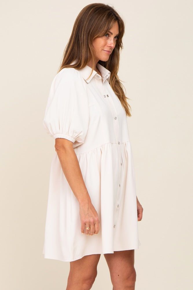 Cream Button Down Mini Dress sold by Pinkblush product image thumbnail 2