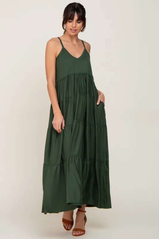 Green Tiered Sleeveless Maxi Dress sold by Pinkblush