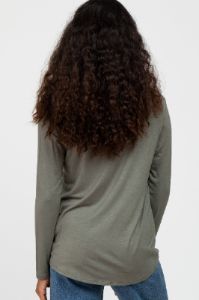 Olive V-Neck Round Hem Long Sleeve Top sold by Pinkblush