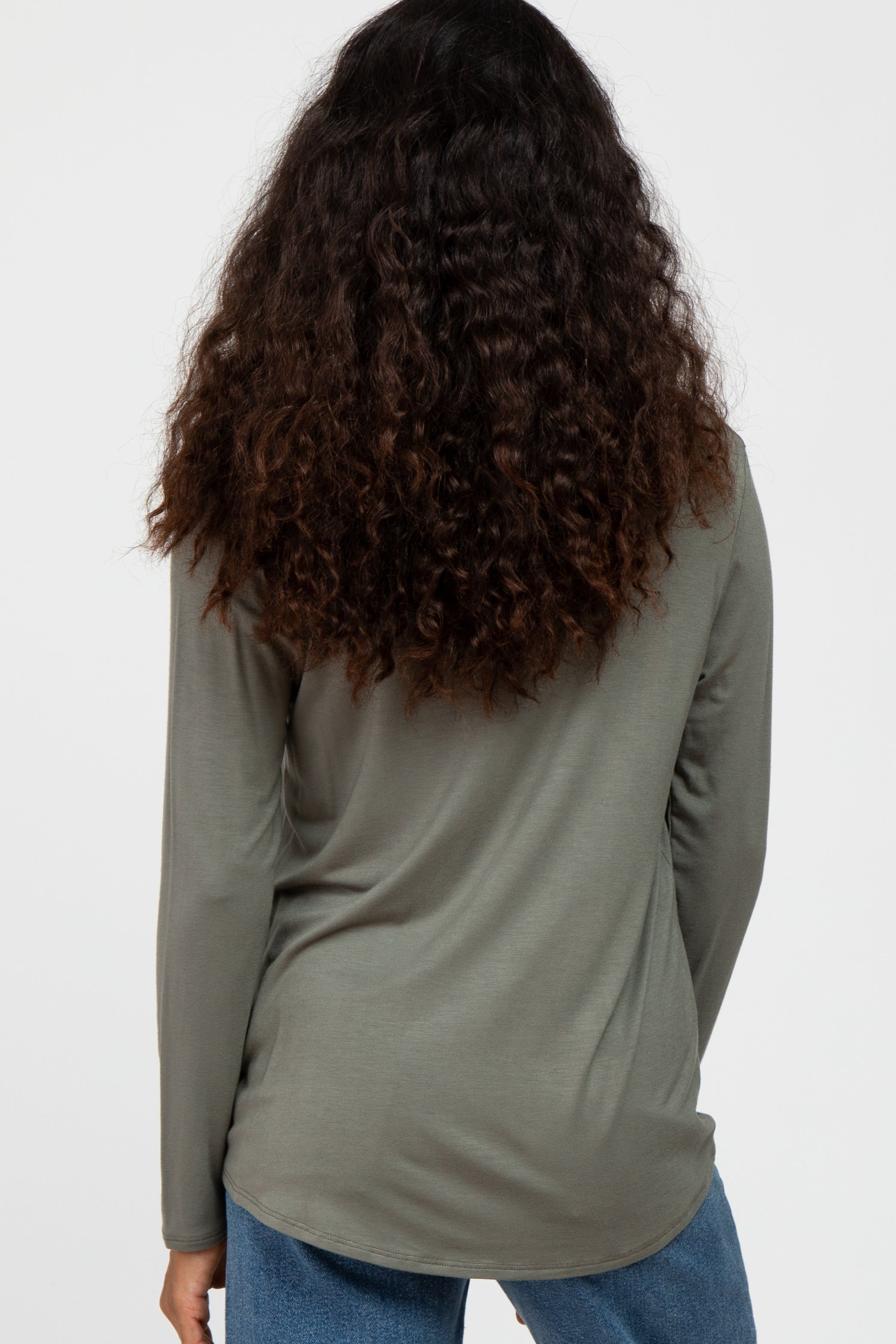 Olive V-Neck Round Hem Long Sleeve Top sold by Pinkblush product image thumbnail 3
