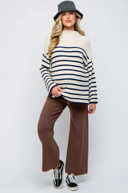 Cream Striped Mock Neck Maternity Sweater sold by Pinkblush