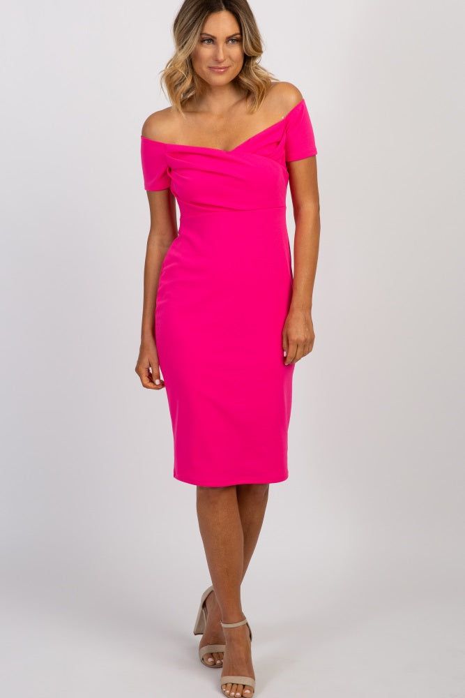 PinkBlush Fuchsia Solid Off Shoulder Maternity Fitted Dress sold by Pinkblush product image thumbnail 5