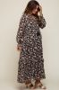 Black Floral Chiffon Ruffle Trim Button Front Long Sleeve Maternity Midi Dress sold by Pinkblush