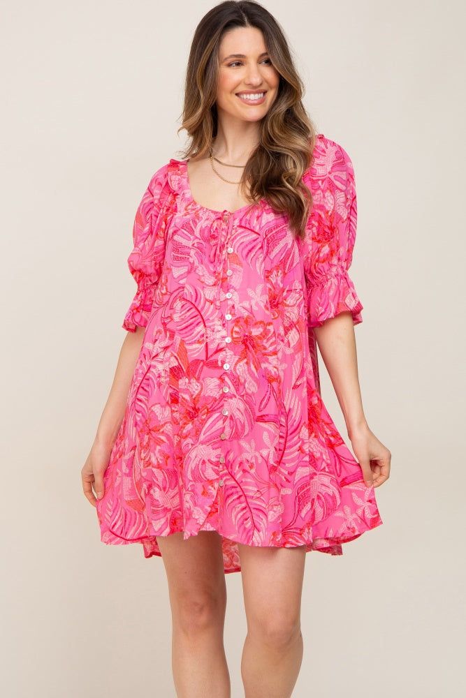 Fuchsia Printed Puff Sleeve Maternity Dress sold by Pinkblush product image thumbnail 2