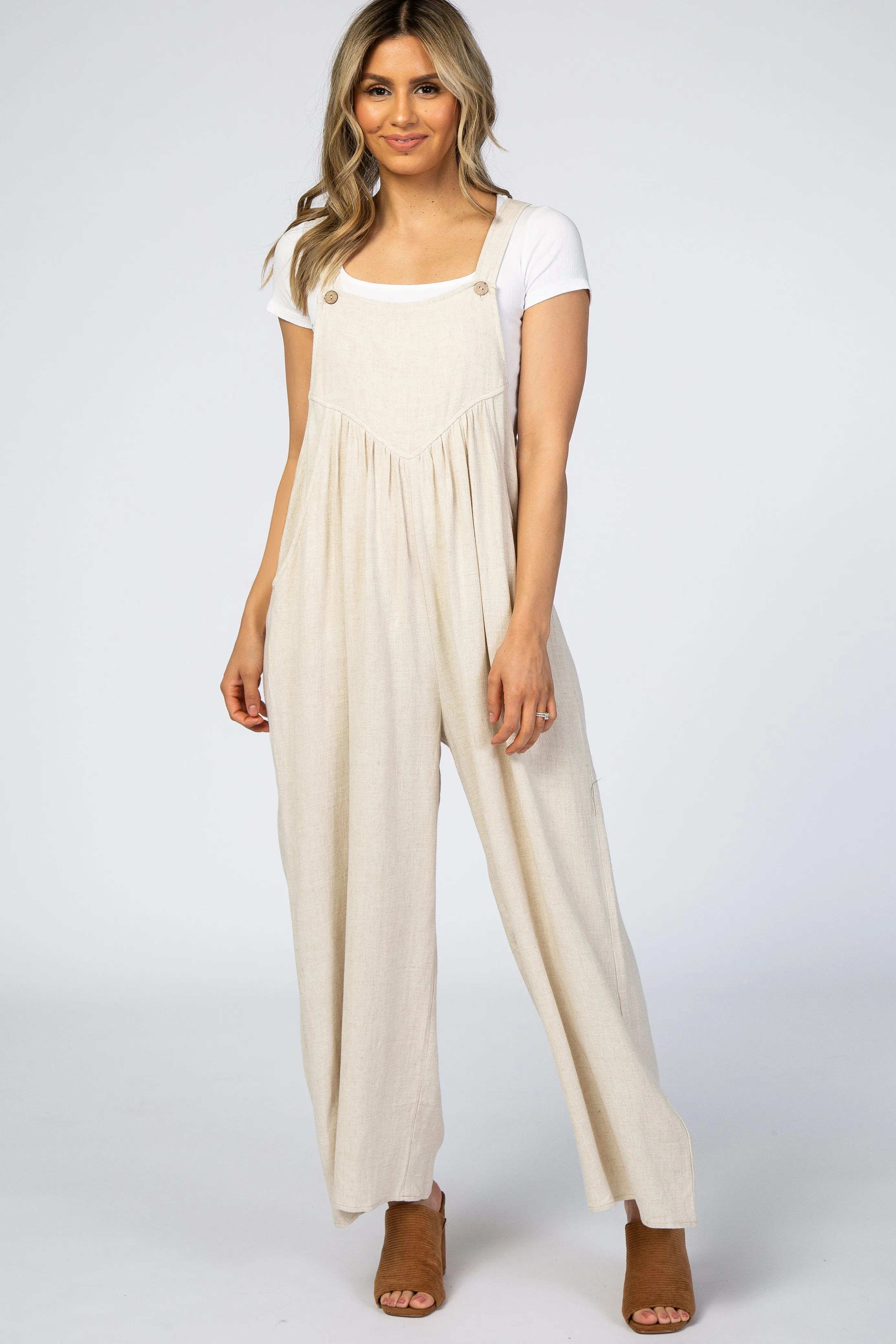 Beige Linen Maternity Overalls sold by Pinkblush product image thumbnail 5
